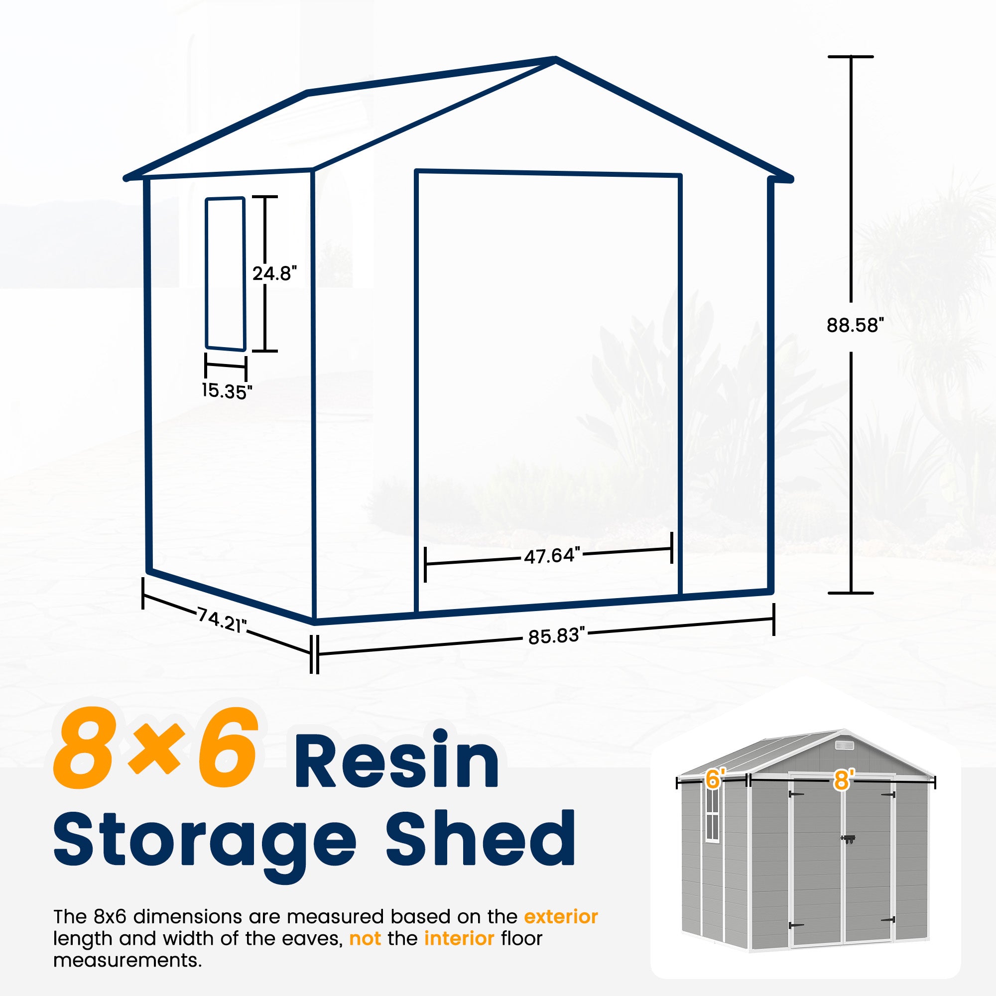 UDPATIO Resin Storage Shed 8 x 6 FT, Outdoor Garden Sheds with Floor Plastic Patio Outdoor Storage Shed with Lockable Door, Gray White