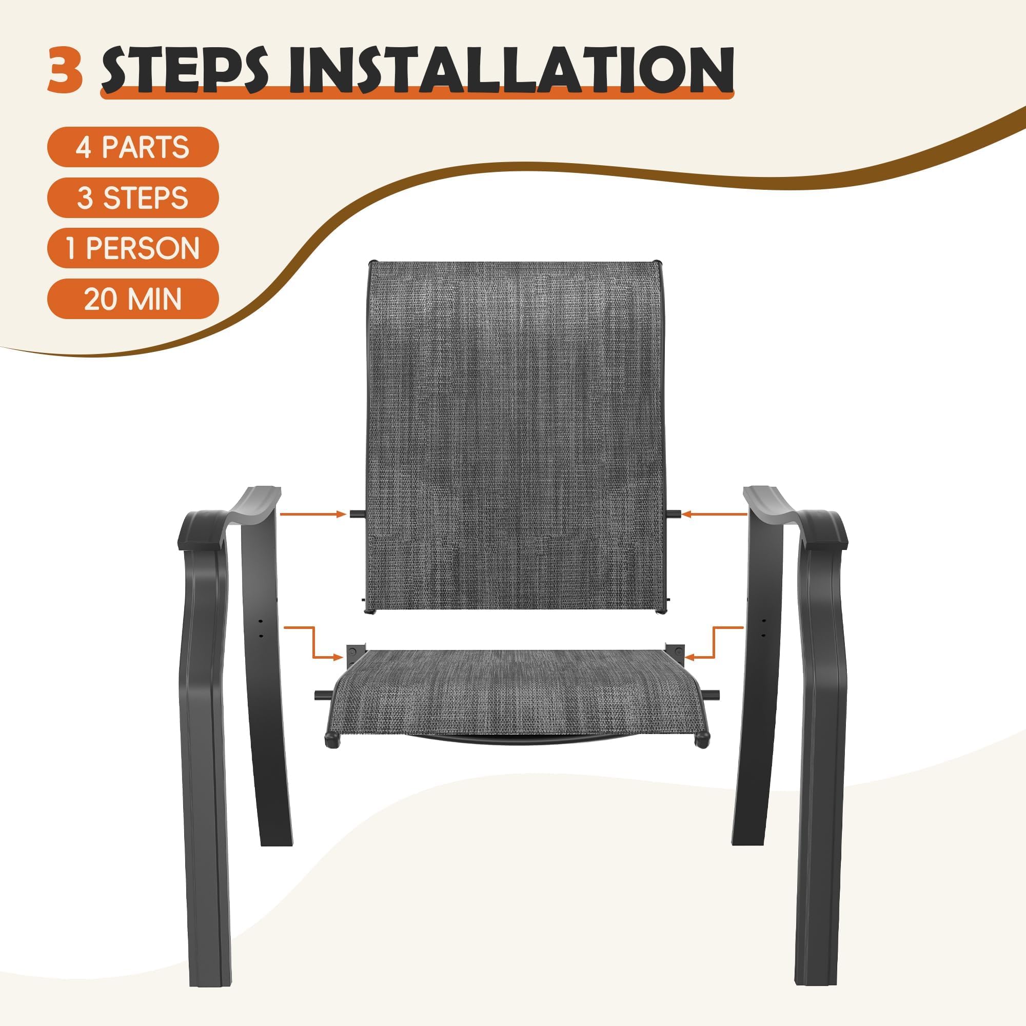 UDPATIO Outdoor Dining Chairs Set of 4, High Back Wide Seat Patio Furniture Chairs with All Weather Breathable Textilene, for Lawn Garden Backyard, Dark Grey