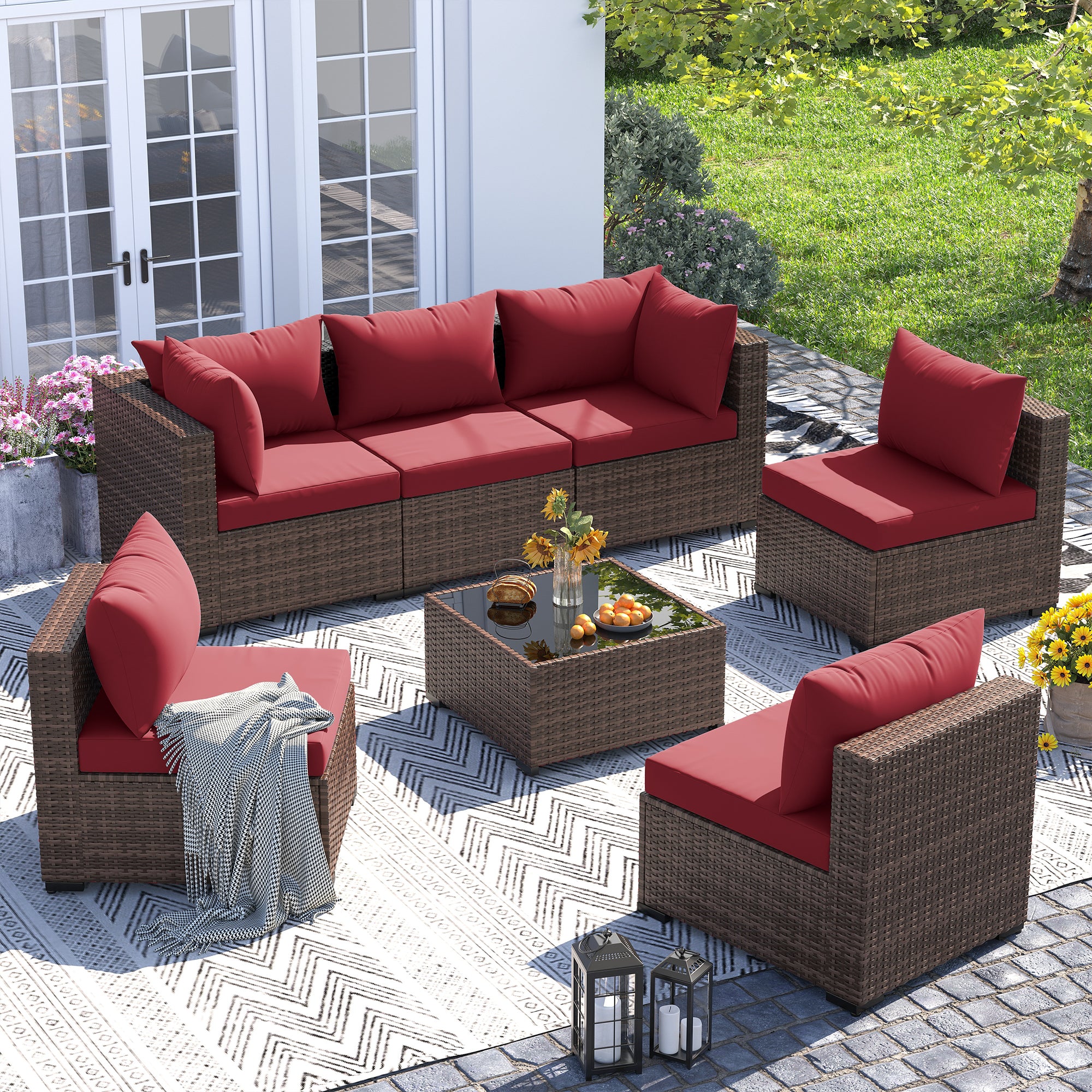UDPATIO Patio Furniture Set, Outdoor Sectional Sofas with Wicker Coffee Table, Outdoor Patio Conversation Set for Garden, Backyard Dark Grey