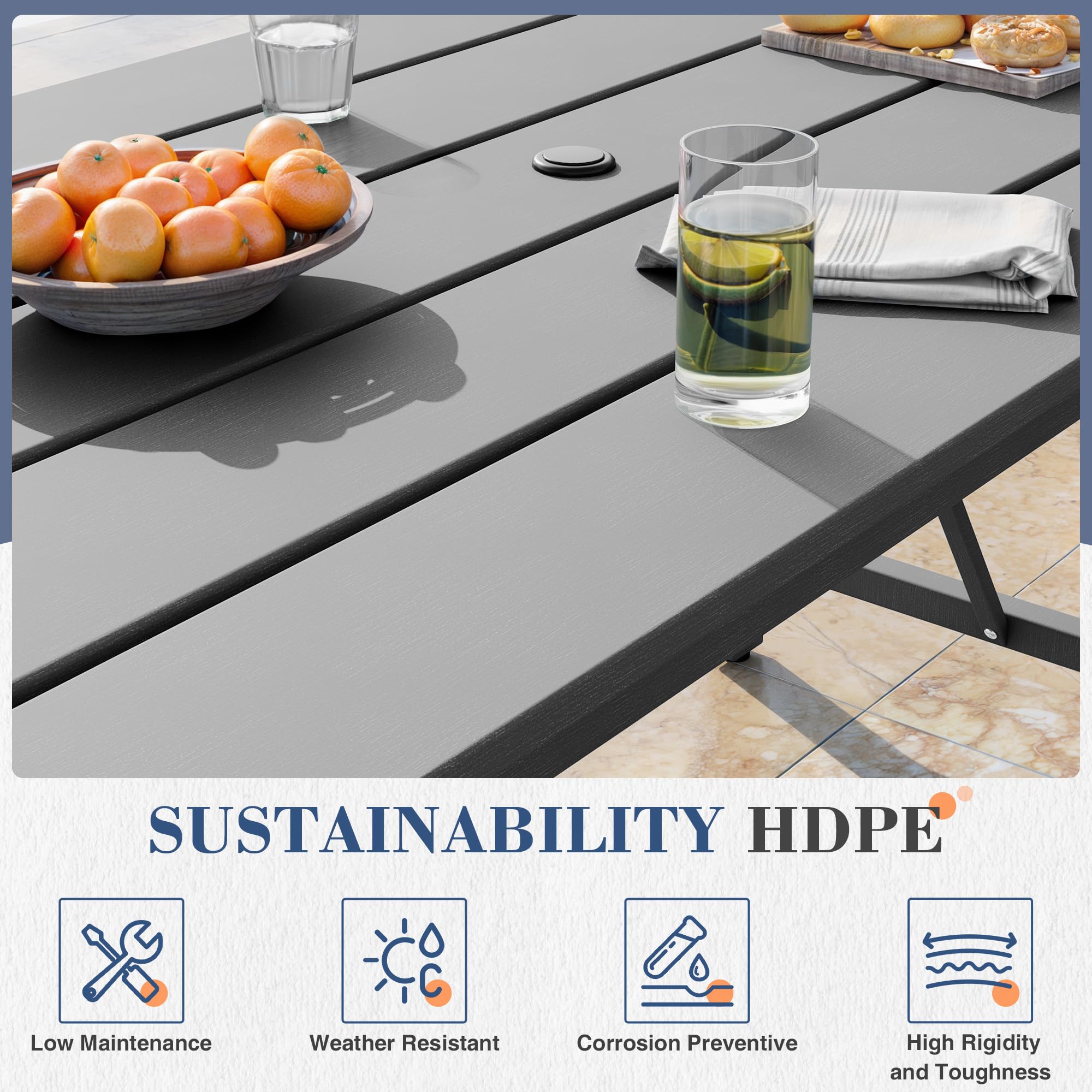 UDPATIO All-Weather HDPE Patio Chairs Set of 4, Oversized Outdoor Dining Chairs with 400 lbs Weight Capacity, Easy to Assemble, Gray