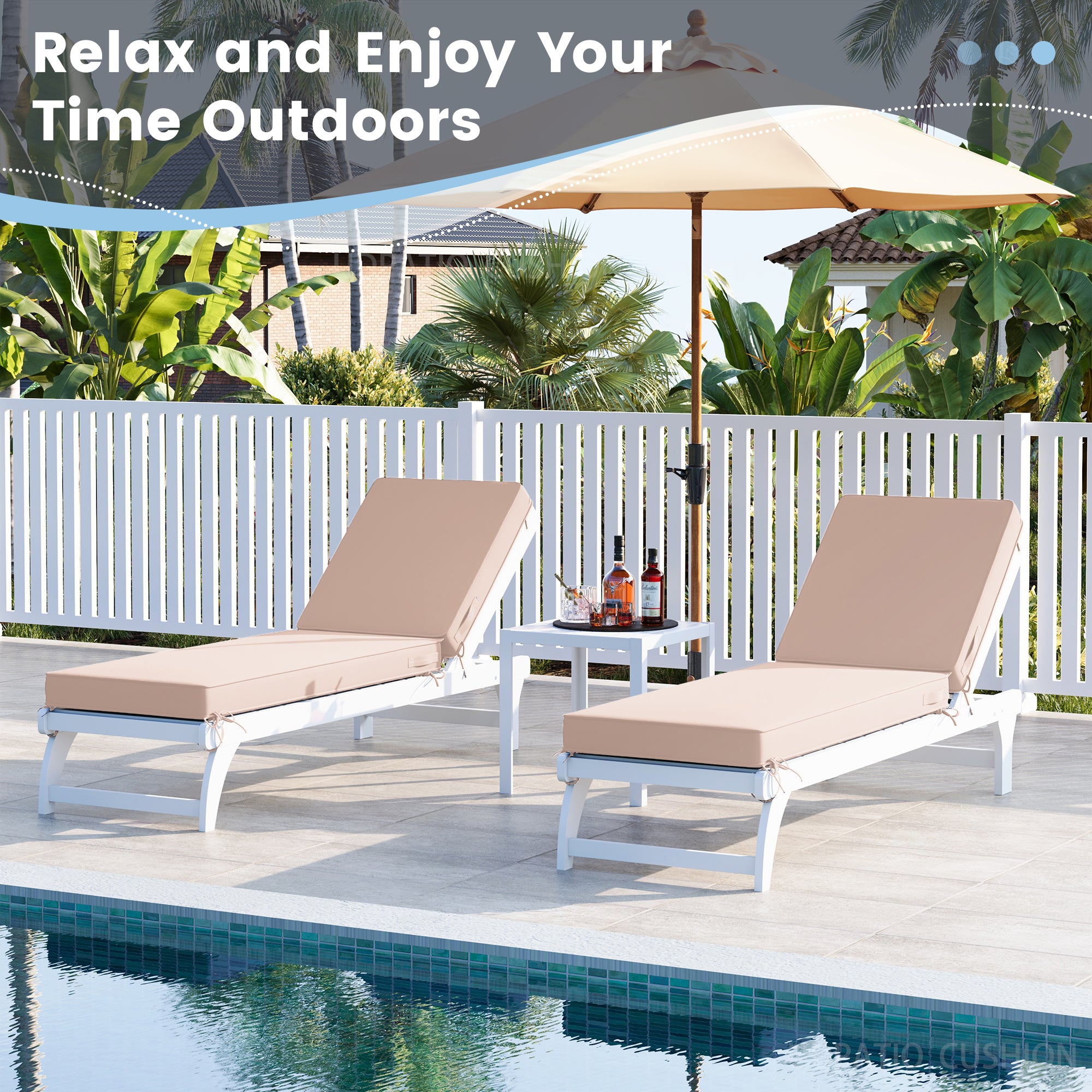 UDPATIO 2PCS Chaise Lounge Cushions, Oversized Thick 4-Inch Foam Pad, Fade-Proof Cover Chair Replacement for Patio, Poolside, Lawn, Deck & Outdoor Furniture - Removable Accessories (72"x21"x4")