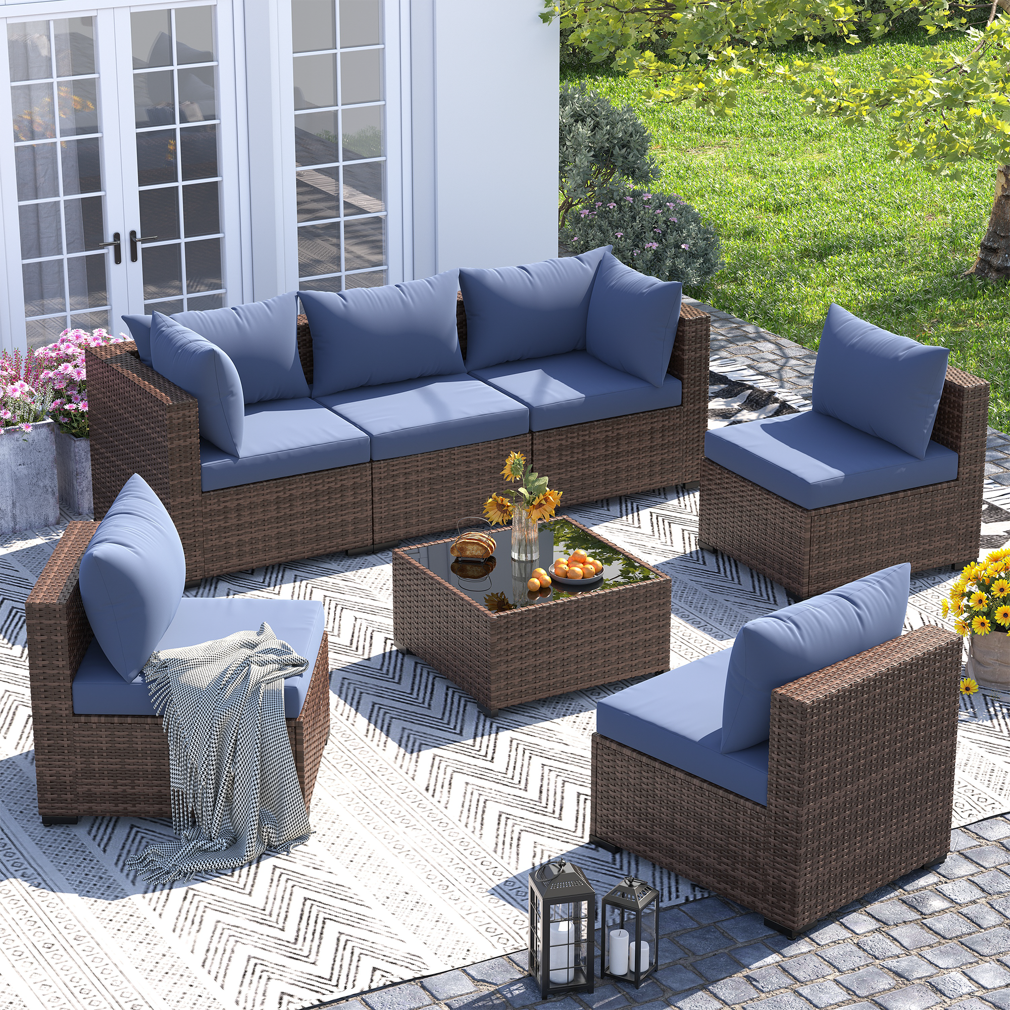 UDPATIO Patio Furniture Set, Outdoor Sectional Sofas with Wicker Coffee Table, Outdoor Patio Conversation Set for Garden, Backyard Dark Grey