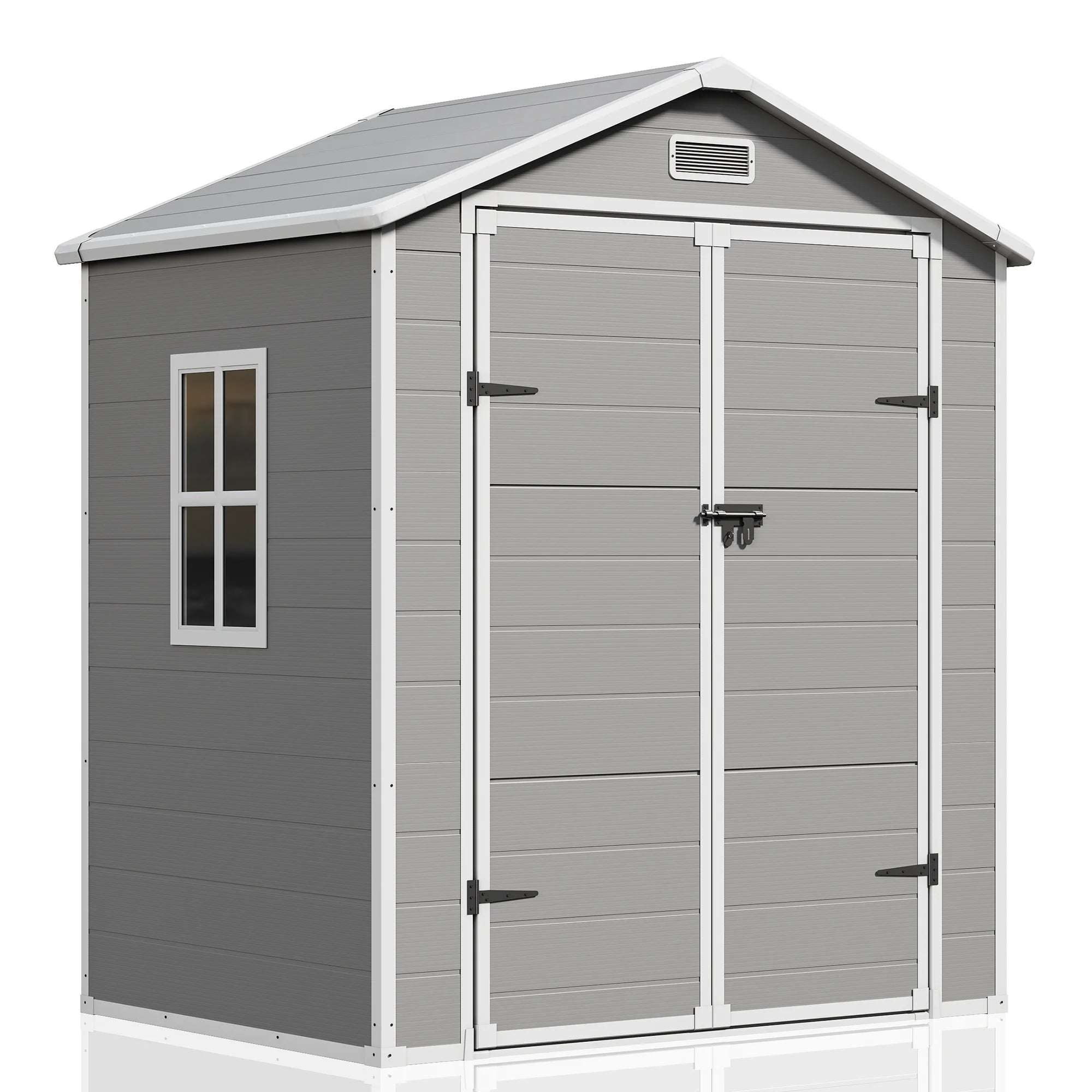 UDPATIO Outdoor Resin Storage Shed 6x4.5 ft, Plastic Garden Shed with Lockable Door for Backyard, Patio, Lawn, Grey White
