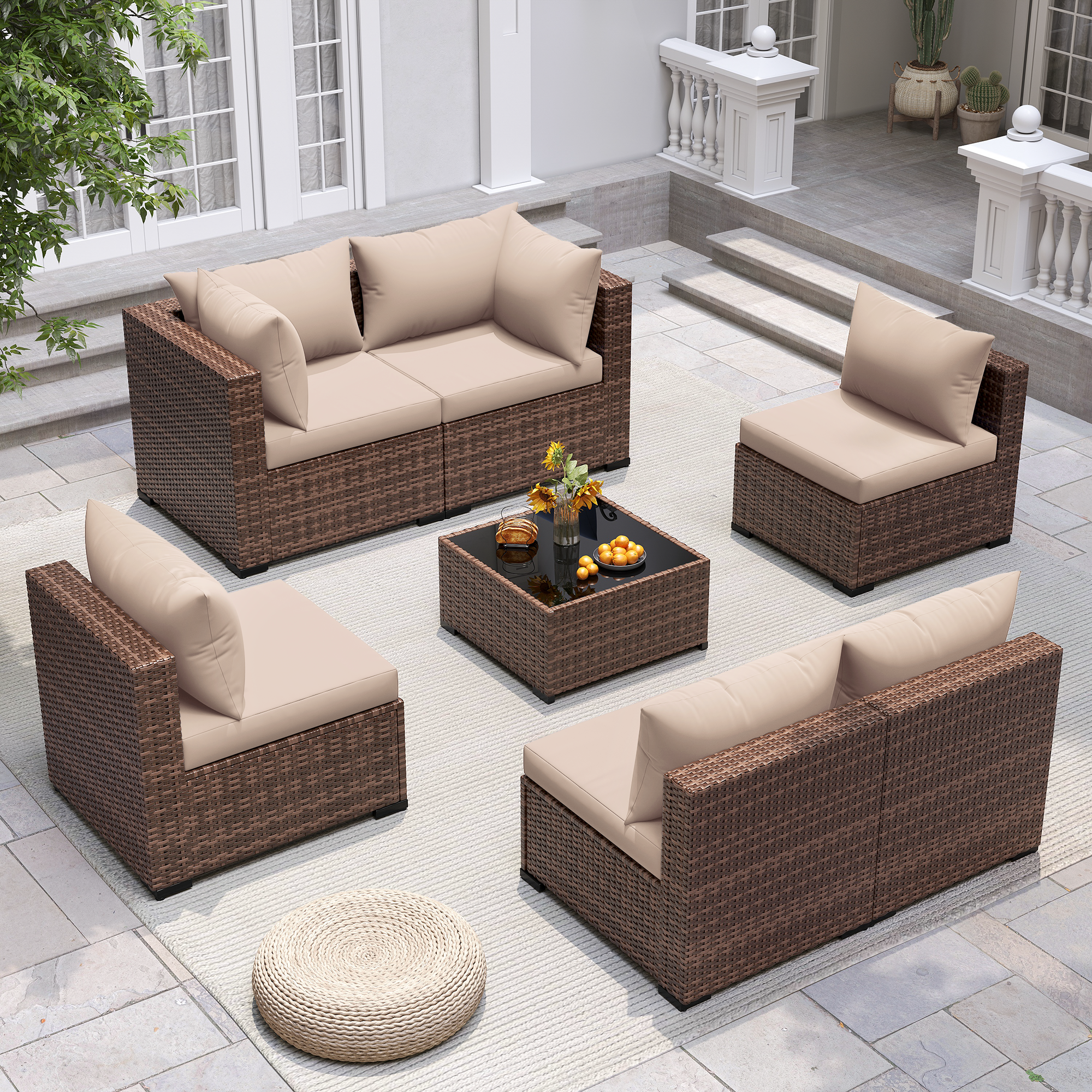 UDPATIO Patio Furniture Set, Outdoor Sectional Sofas with Wicker Coffee Table, Outdoor Patio Conversation Set for Garden, Backyard Dark Grey