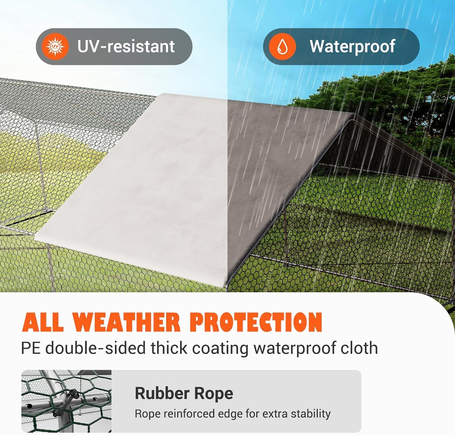 UDPATIO Extra Large Metal Chicken Run with Waterproof & Anti-Ultraviolet Cover, Hen Pen Walk-in Chicken Coops for Yards Dog Kennel Duck House Poultry Cage for Duck Rabbit Goat(18x10x6 FT)