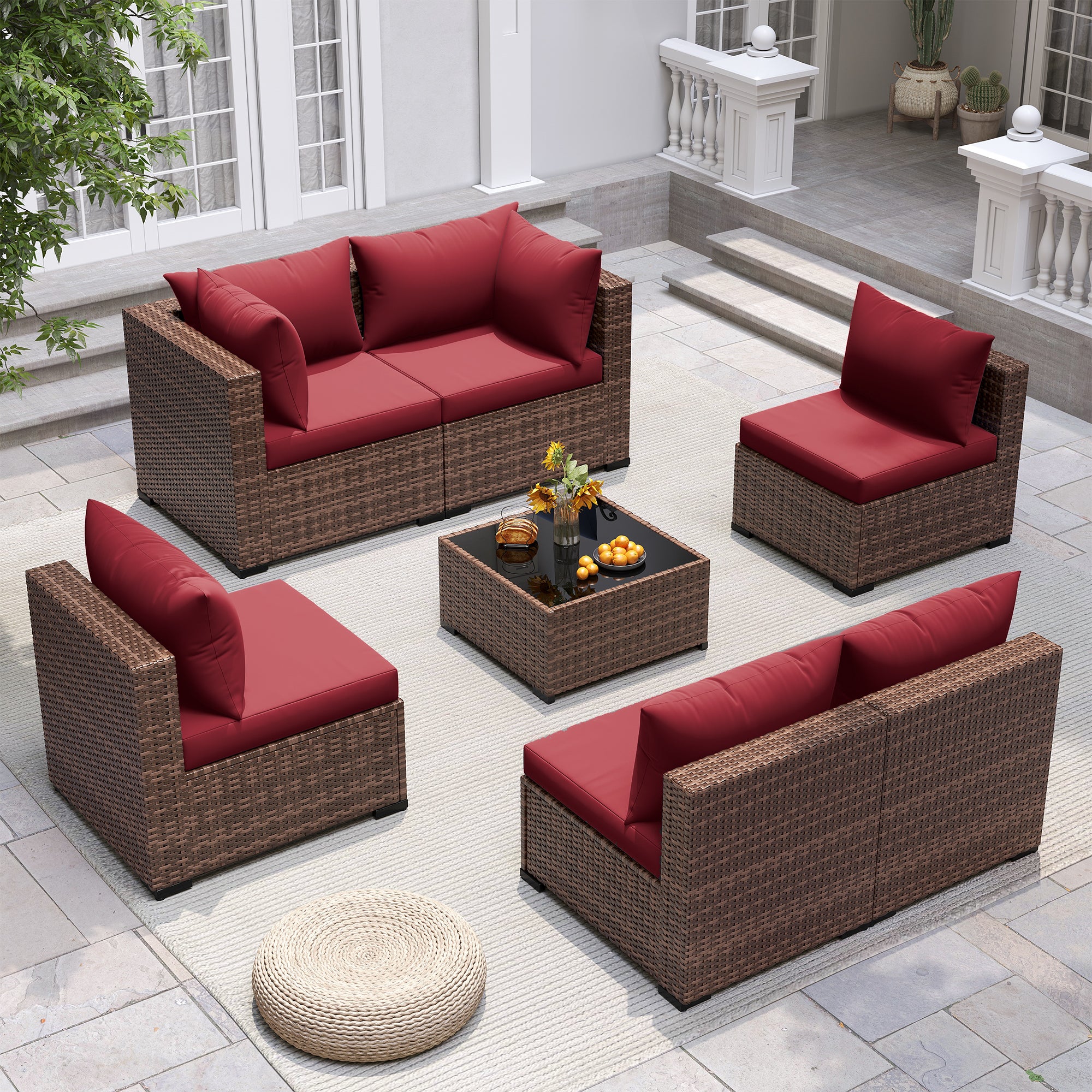 UDPATIO Patio Furniture Set, Outdoor Sectional Sofas with Wicker Coffee Table, Outdoor Patio Conversation Set for Garden, Backyard Dark Grey