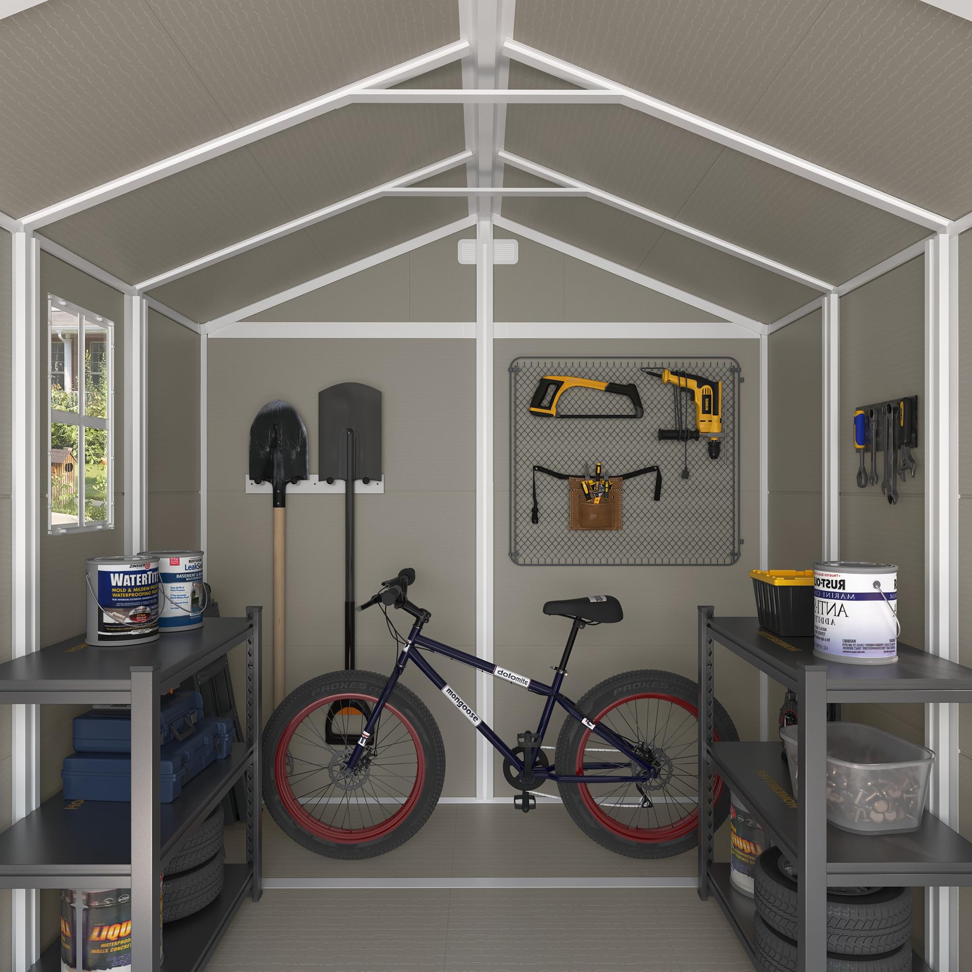 UDPATIO Outdoor Storage Shed 8 x 6 FT, Resin Garden Sheds Plastic Patio Outdoor Storage with Lockable Door for Tool, Bike, Garbage Light Brown