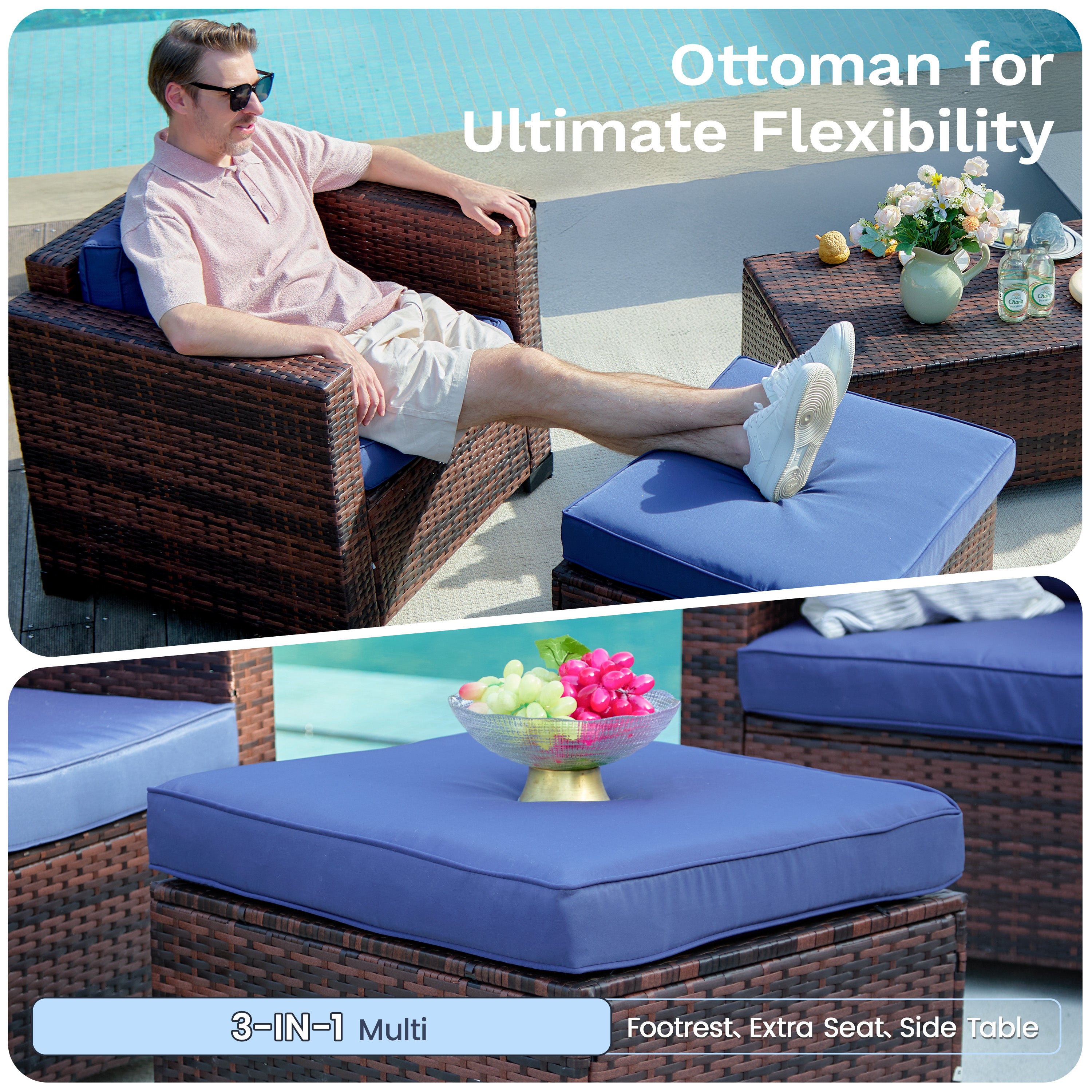 B0CJ6QDVTH Patio Furniture Sets with Ottoman & Storage Table