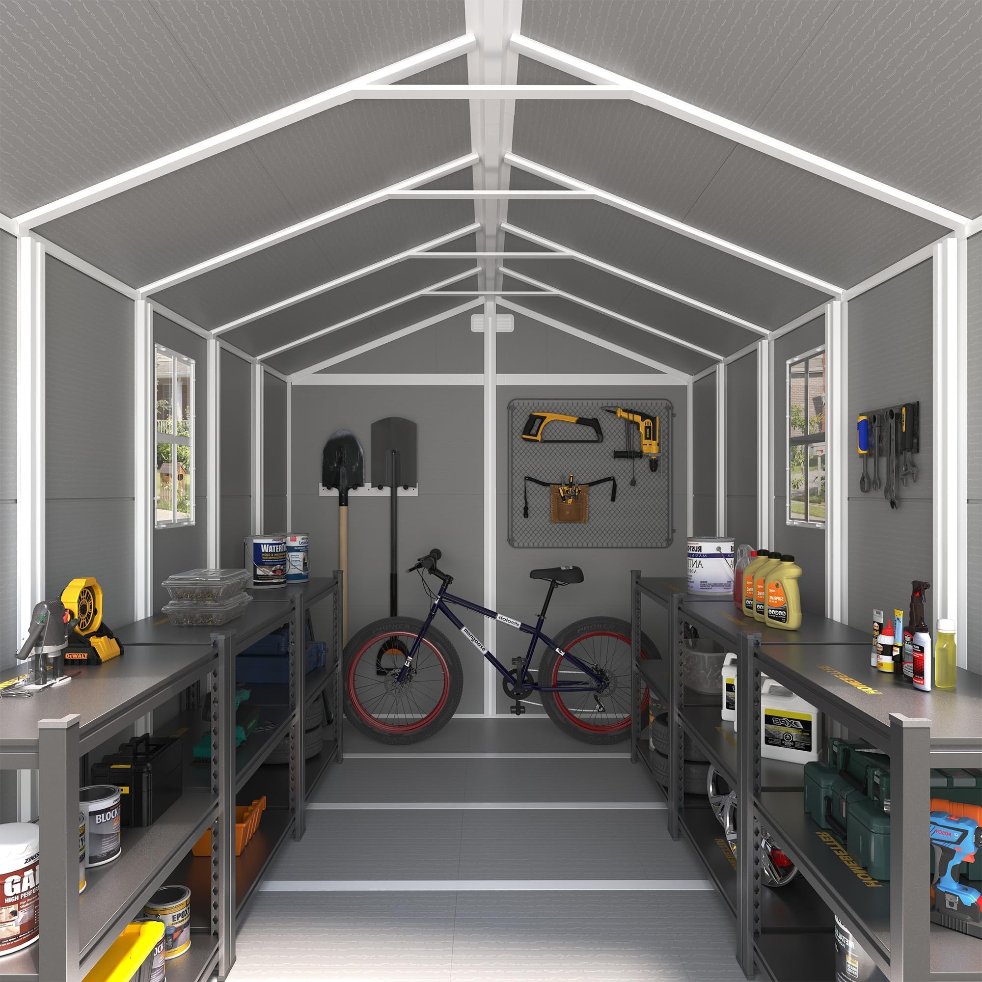 UDPATIO Storage Shed 8 x 10 FT, Resin Outdoor Garden Sheds with Floor Plastic Patio Outdoor Storage with Lockable Door for Tool, Bike, Garbage Gray White