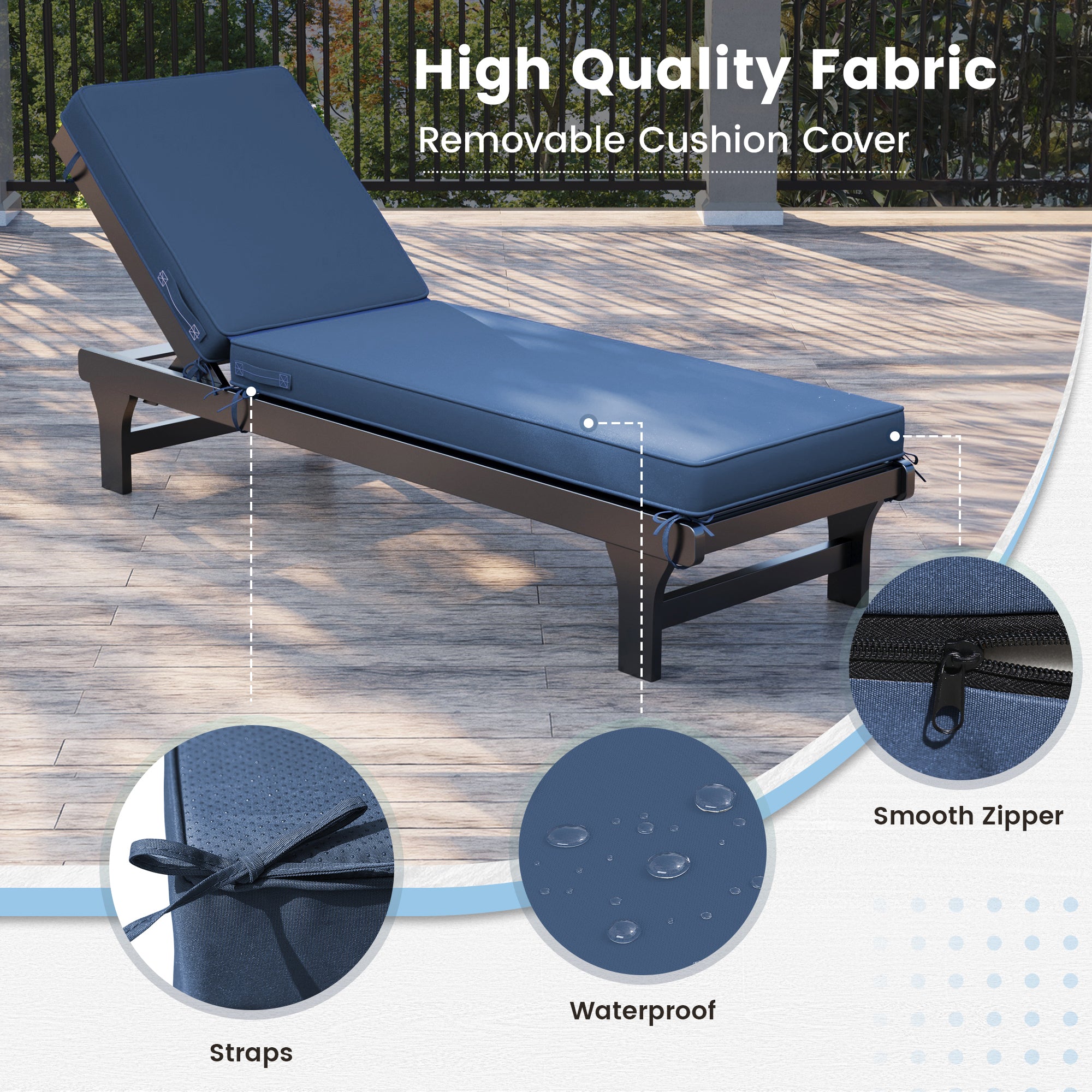 UDPATIO Chaise Lounge Cushions, Oversized Thick 4-Inch Foam Pad, Fade-Proof Cover Chair Replacement for Patio, Poolside, Lawn, Deck & Outdoor Furniture - Removable Accessories (72"x21"x4")