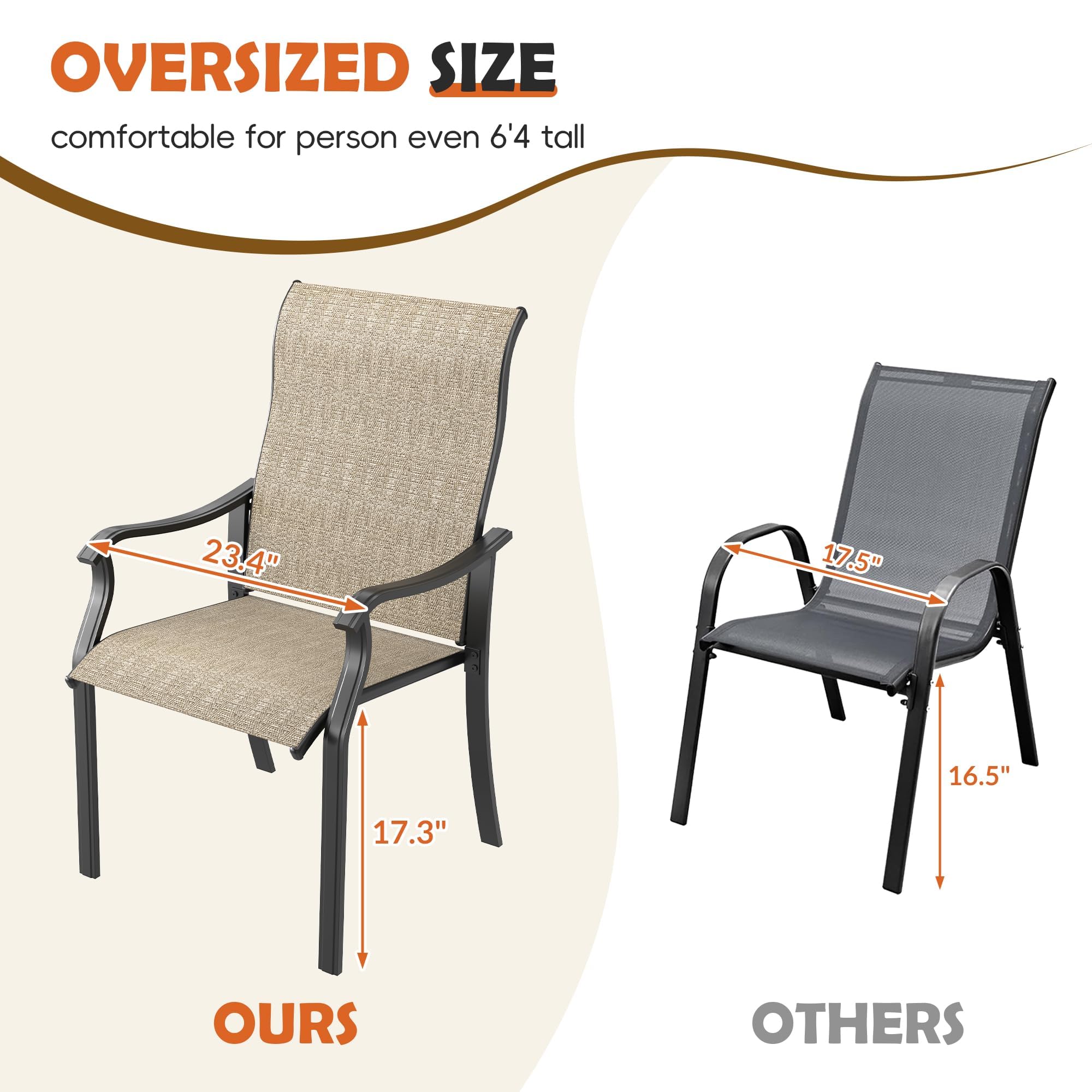 UDPATIO Patio Dining Chairs Set of 4, High Back Wide Seat Outdoor Furniture Chairs with All Weather Breathable Textilene, for Lawn Garden Backyard, Brown