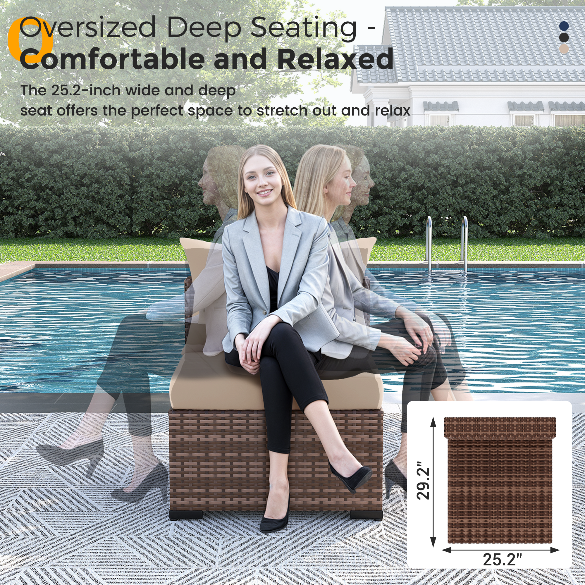 UDPATIO Patio Furniture Set, Outdoor Sectional Sofas with Wicker Coffee Table, Outdoor Patio Conversation Set for Garden, Backyard Dark Grey