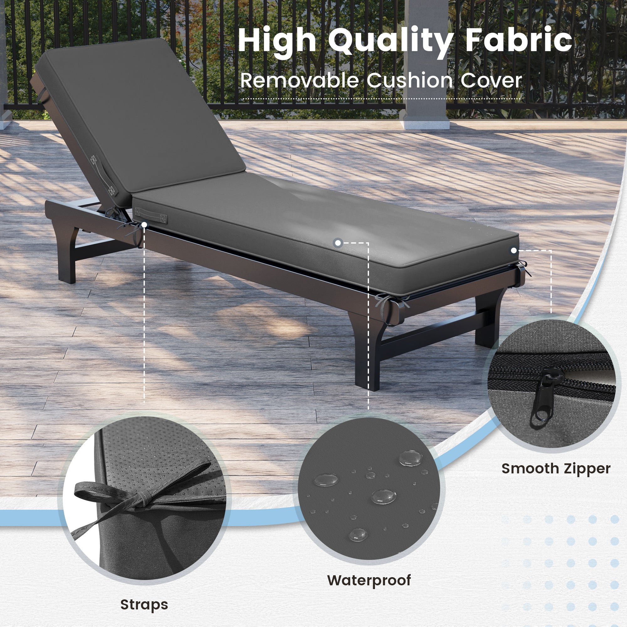 UDPATIO Chaise Lounge Cushions, Oversized Thick 4-Inch Foam Pad, Fade-Proof Cover Chair Replacement for Patio, Poolside, Lawn, Deck & Outdoor Furniture - Removable Accessories (72"x21"x4")