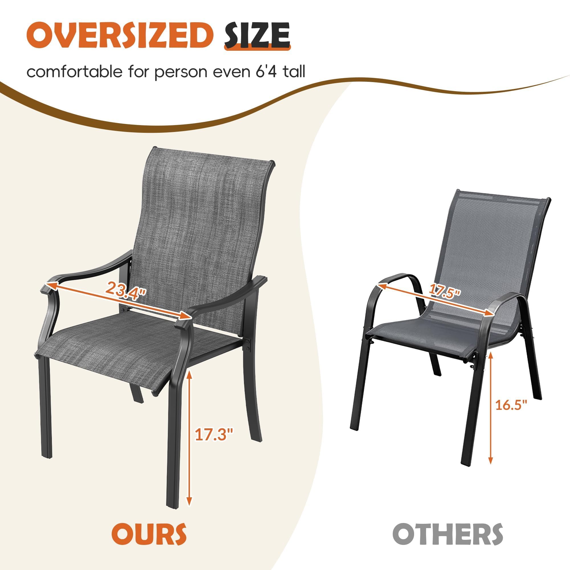 UDPATIO Outdoor Dining Chairs Set of 4, High Back Wide Seat Patio Furniture Chairs with All Weather Breathable Textilene, for Lawn Garden Backyard, Dark Grey