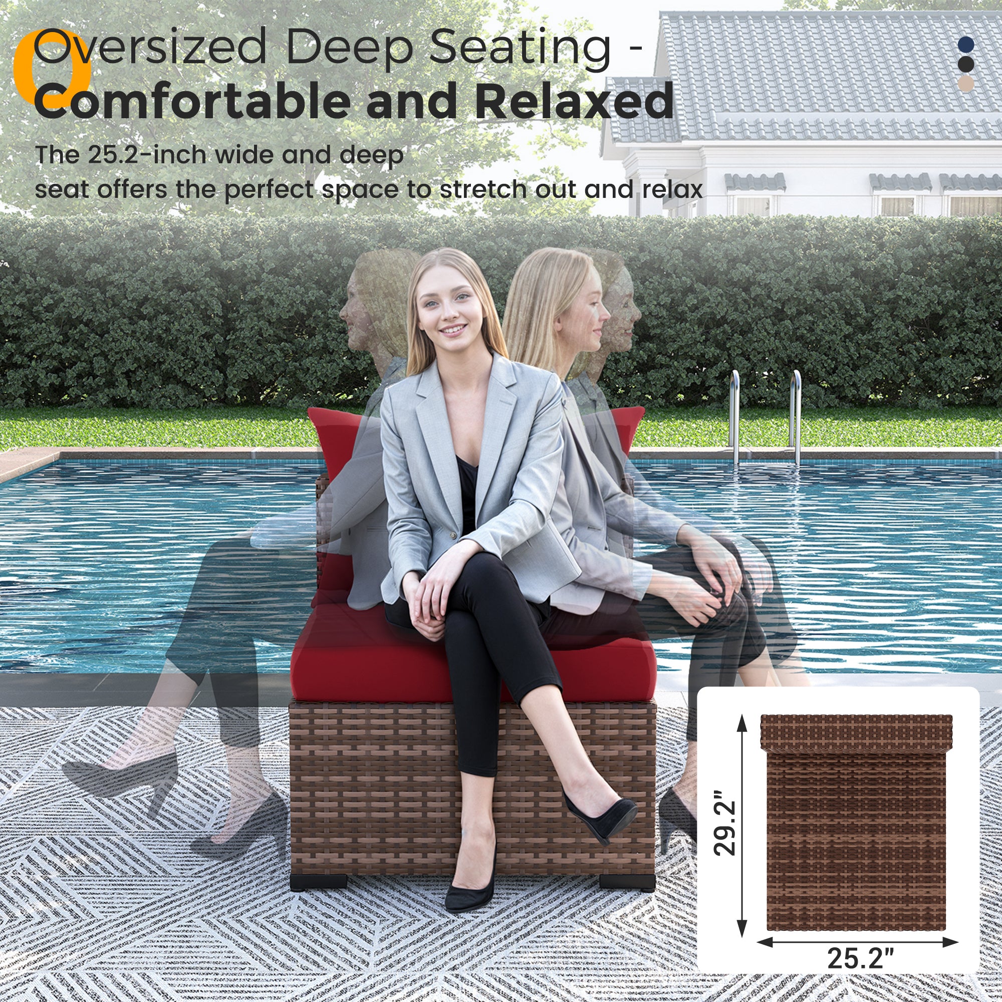 UDPATIO Patio Furniture Set, Outdoor Sectional Sofas with Wicker Coffee Table, Outdoor Patio Conversation Set for Garden, Backyard Dark Grey