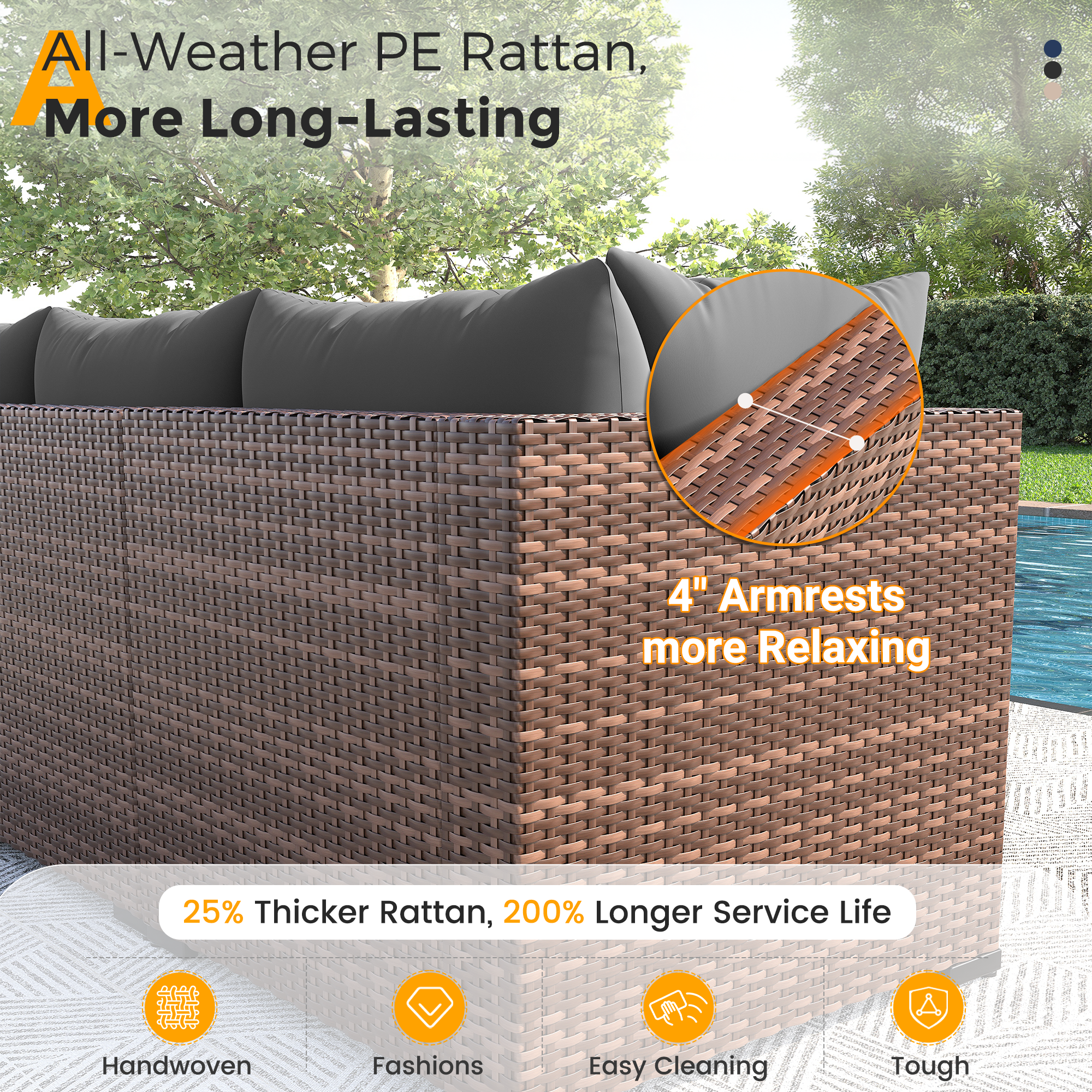 UDPATIO Outdoor Patio Furniture Set with Fire Pit Table, 8 Piece Outdoor Sectional Sofas, All-Weather Wicker Patio Conversation Set for Garden, Backyard