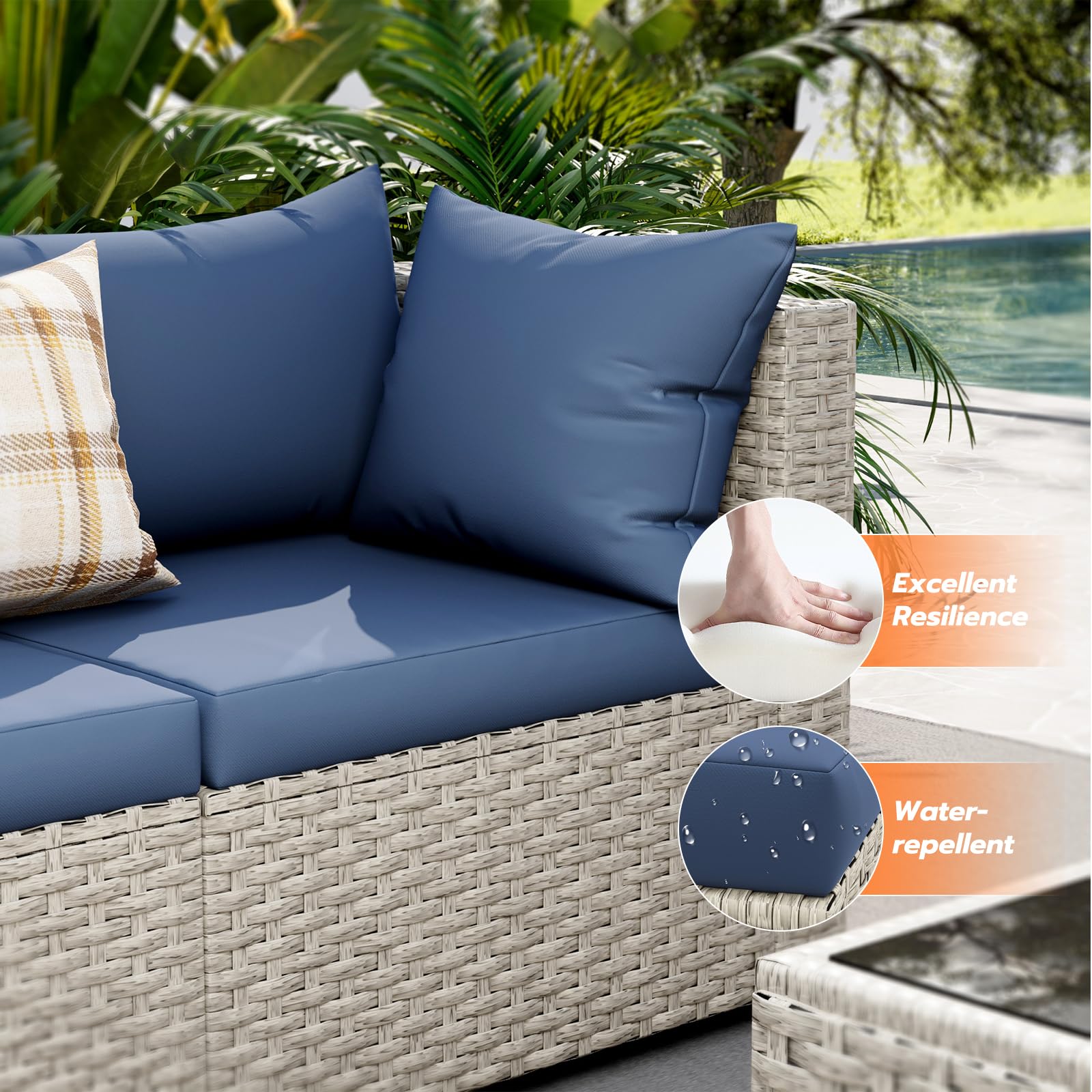 UDPATIO Patio Furniture Set with Fire Pit Table, 8 Pieces Outdoor Sectional Sofa, PE Wicker Patio Conversation Set for Garden, Backyard Green