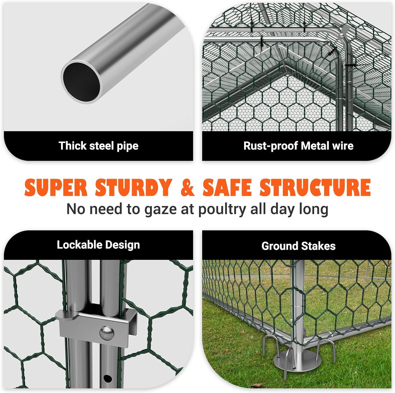 UDPATIO Extra Large Metal Chicken Run with Waterproof & Anti-Ultraviolet Cover, Hen Pen Walk-in Chicken Coops for Yards Dog Kennel Duck House Poultry Cage for Duck Rabbit Goat(18x10x6 FT)