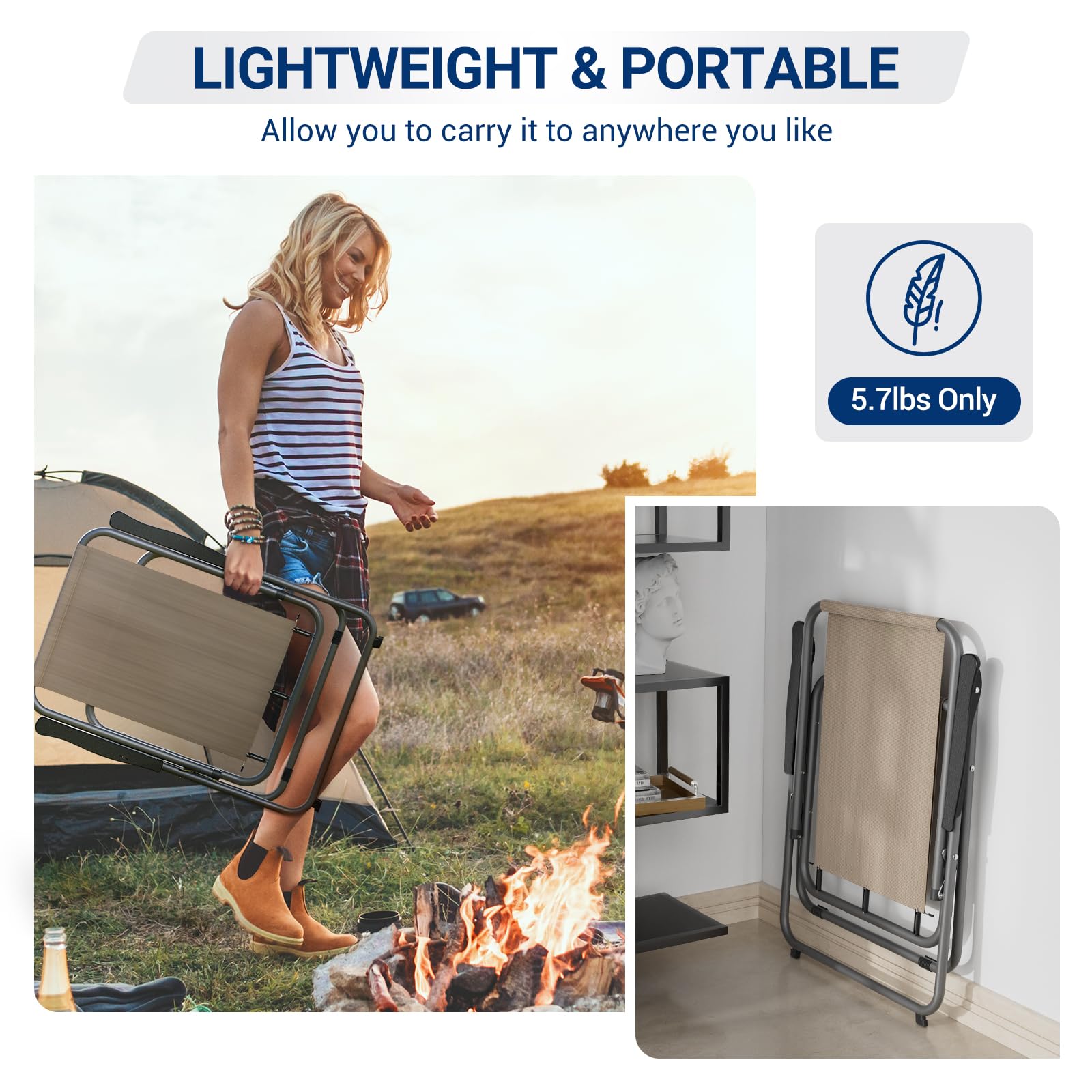 UDPATIO Folding Patio Chairs Set, Patio Dining Chairs Set of 4 and 31.5" Round Tempered Glass Metal Table with 1.57" Umbrella Hole, Brown