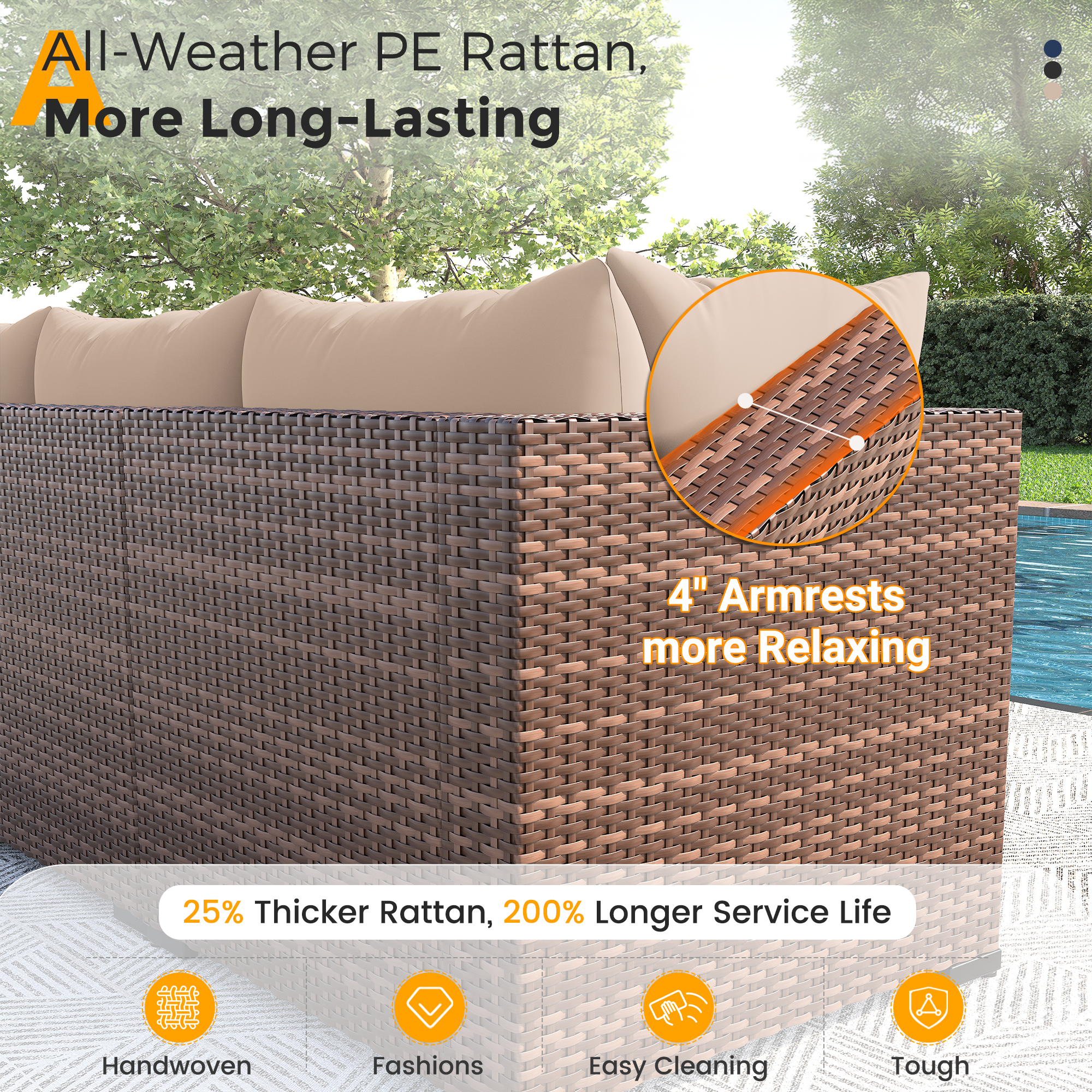 UDPATIO Outdoor Patio Furniture Set with Fire Pit Table, 8 Piece Outdoor Sectional Sofas, All-Weather Wicker Patio Conversation Set for Garden, Backyard