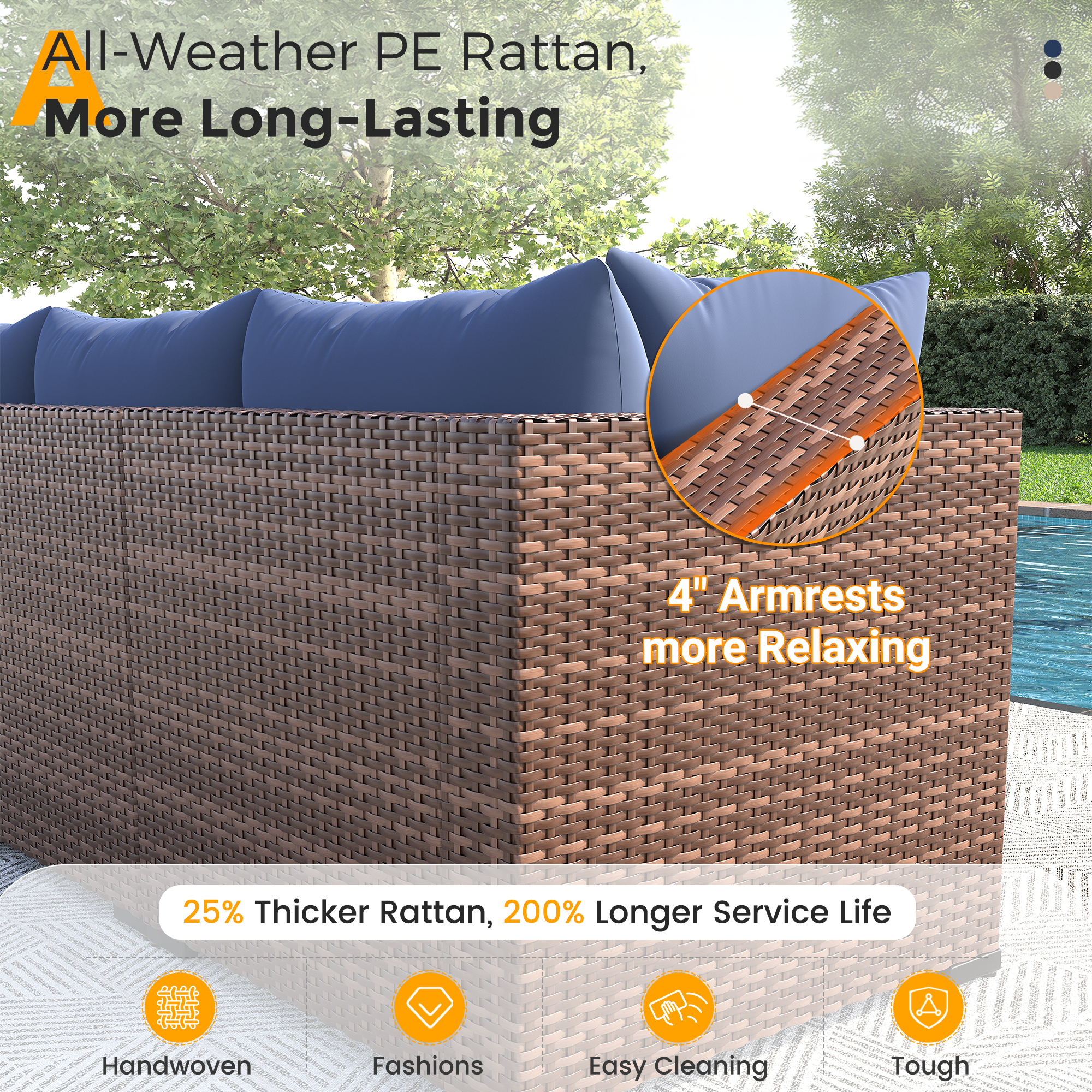 UDPATIO Outdoor Patio Furniture Set with Fire Pit Table, 8 Piece Outdoor Sectional Sofas, All-Weather Wicker Patio Conversation Set for Garden, Backyard