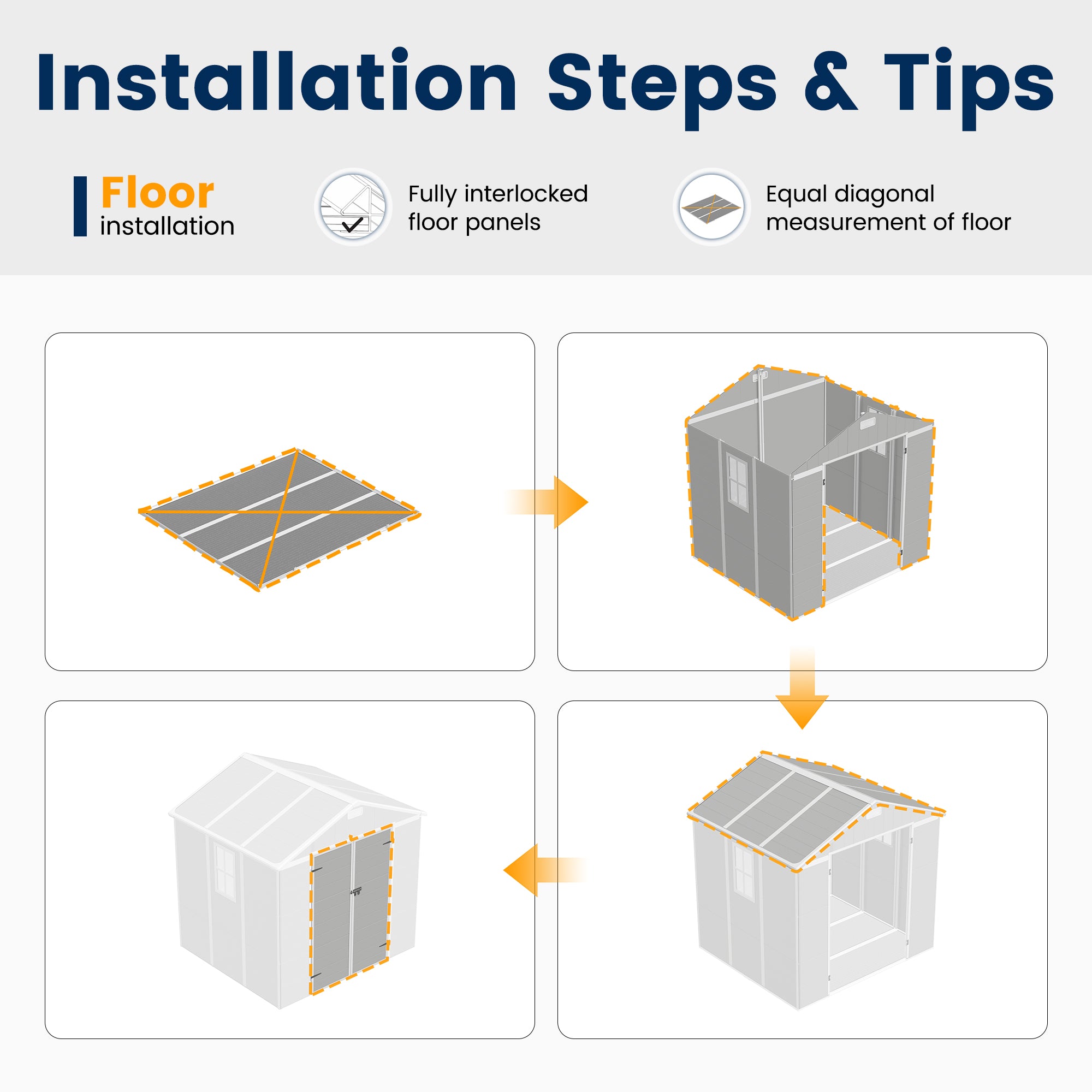 UDPATIO Resin Storage Shed 8 x 6 FT, Outdoor Garden Sheds with Floor Plastic Patio Outdoor Storage Shed with Lockable Door, Gray White