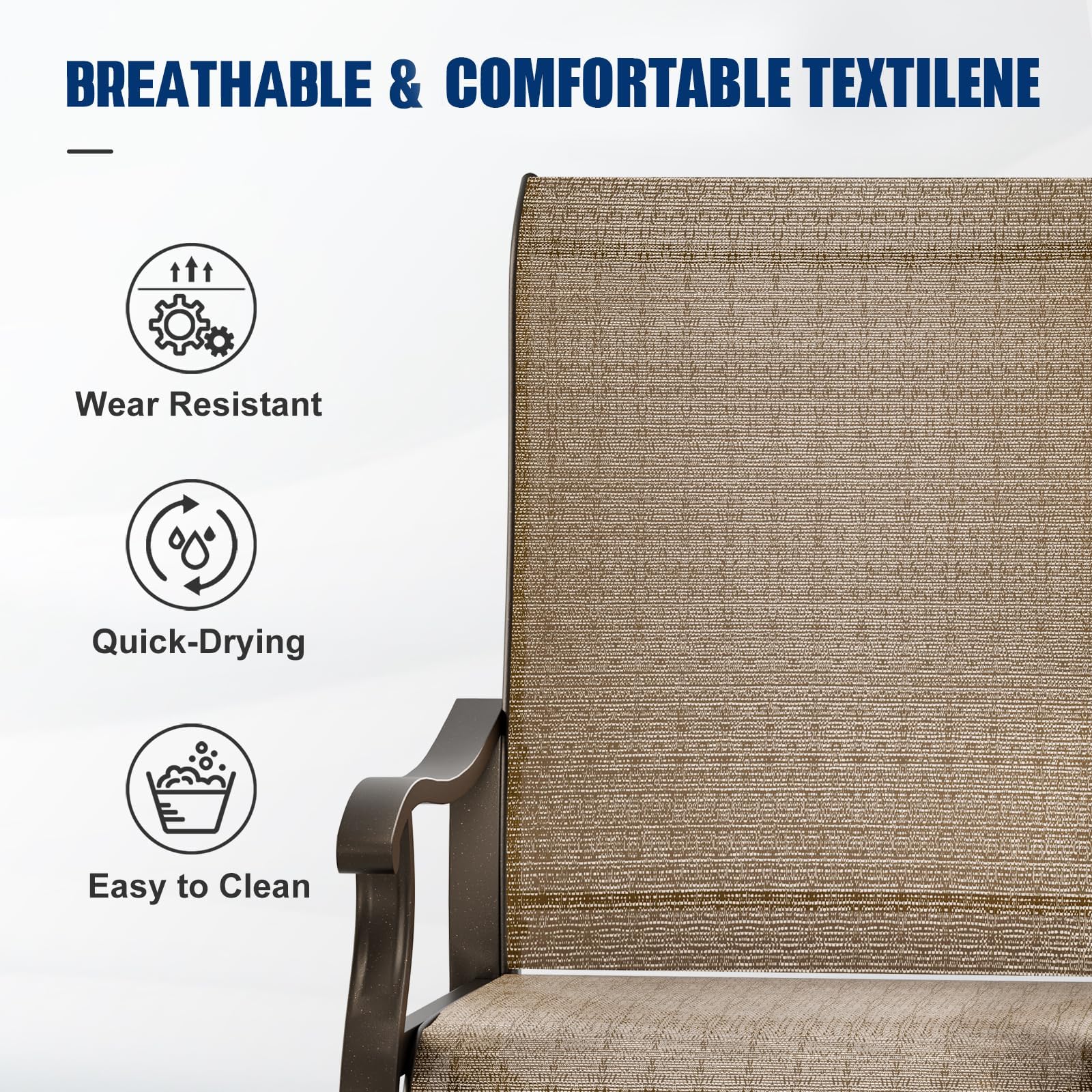 UDPATIO Patio Swivel Dining Chairs Set of 2, Outdoor Dining Chairs High Back with All Weather Breathable Textilene, Metal Rocking Frame for Lawn Garden, Brown