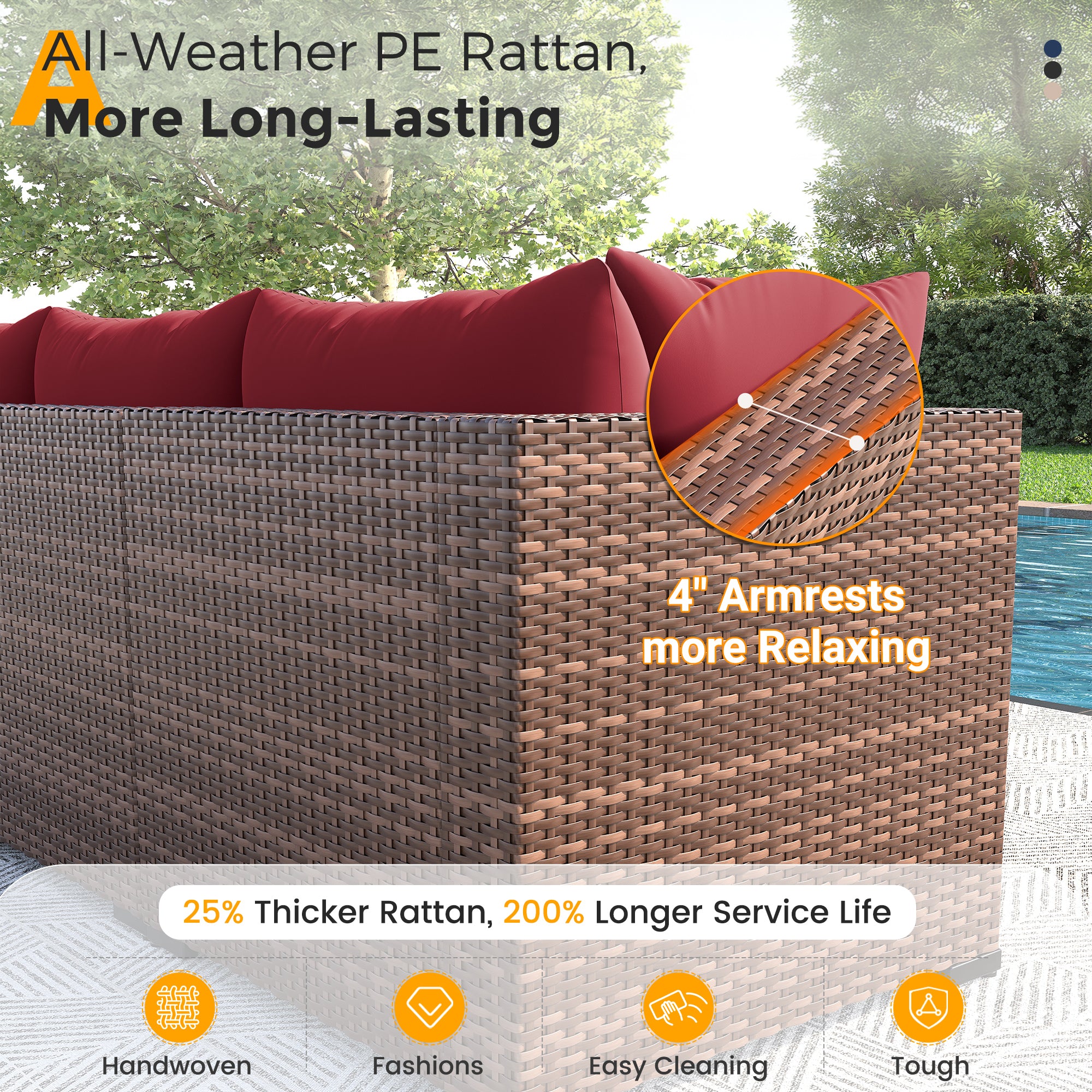 UDPATIO Patio Furniture Set, Outdoor Sectional Sofas with Wicker Coffee Table, Outdoor Patio Conversation Set for Garden, Backyard Dark Grey