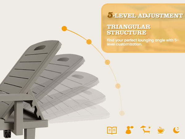 UDPATIO Oversized Pool Lounge Chairs Set of 2, Waterproof Resin Pool Chaise Lounges with Armrests and Cup Holder Tray, 5 Level Adjustable Backrest, for Poolsode, Lawn, Beach, Backyard