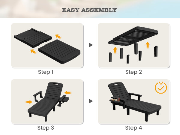 UDPATIO Oversized Pool Lounge Chairs Set of 2, Waterproof Resin Pool Chaise Lounges with Armrests and Cup Holder Tray, 5 Level Adjustable Backrest, for Poolsode, Lawn, Beach, Backyard