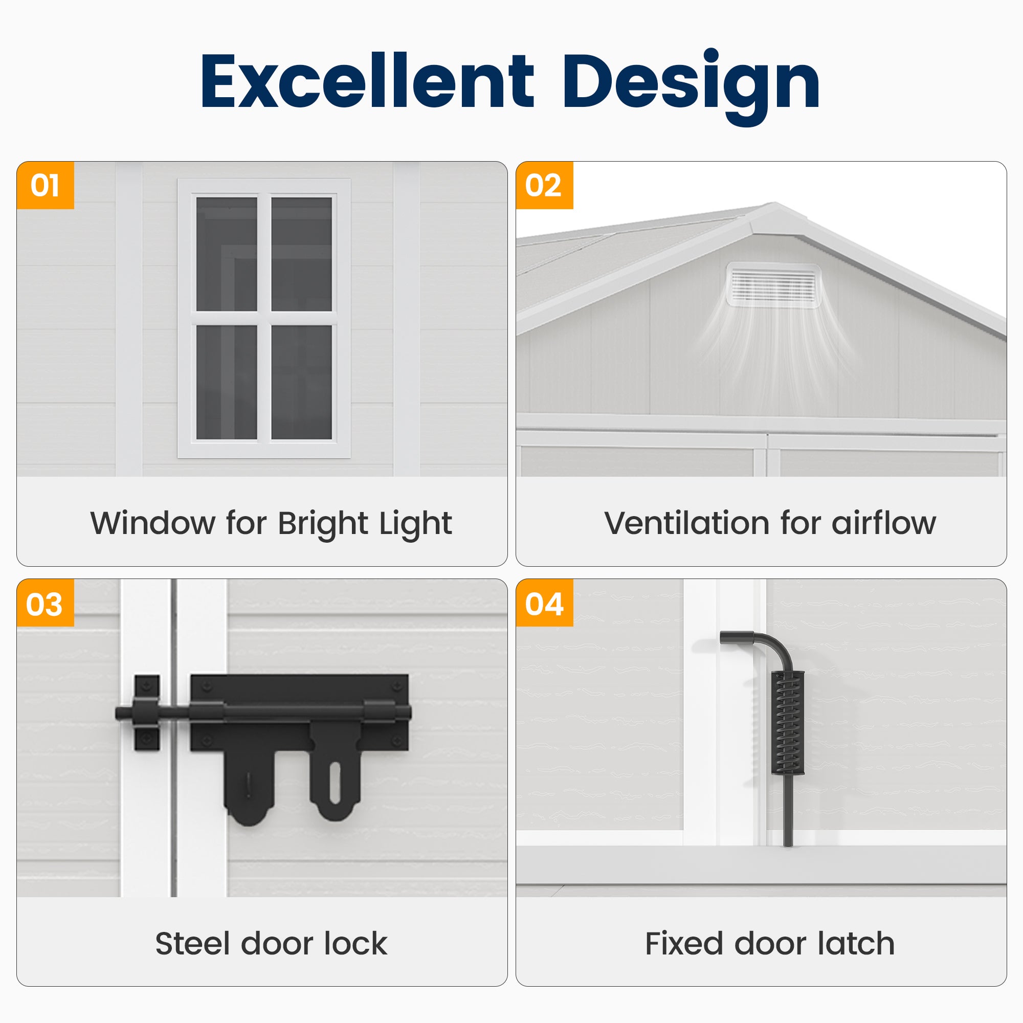 UDPATIO Resin Storage Shed 8 x 6 FT, Outdoor Garden Sheds with Floor Plastic Patio Outdoor Storage Shed with Lockable Door, Sandstone