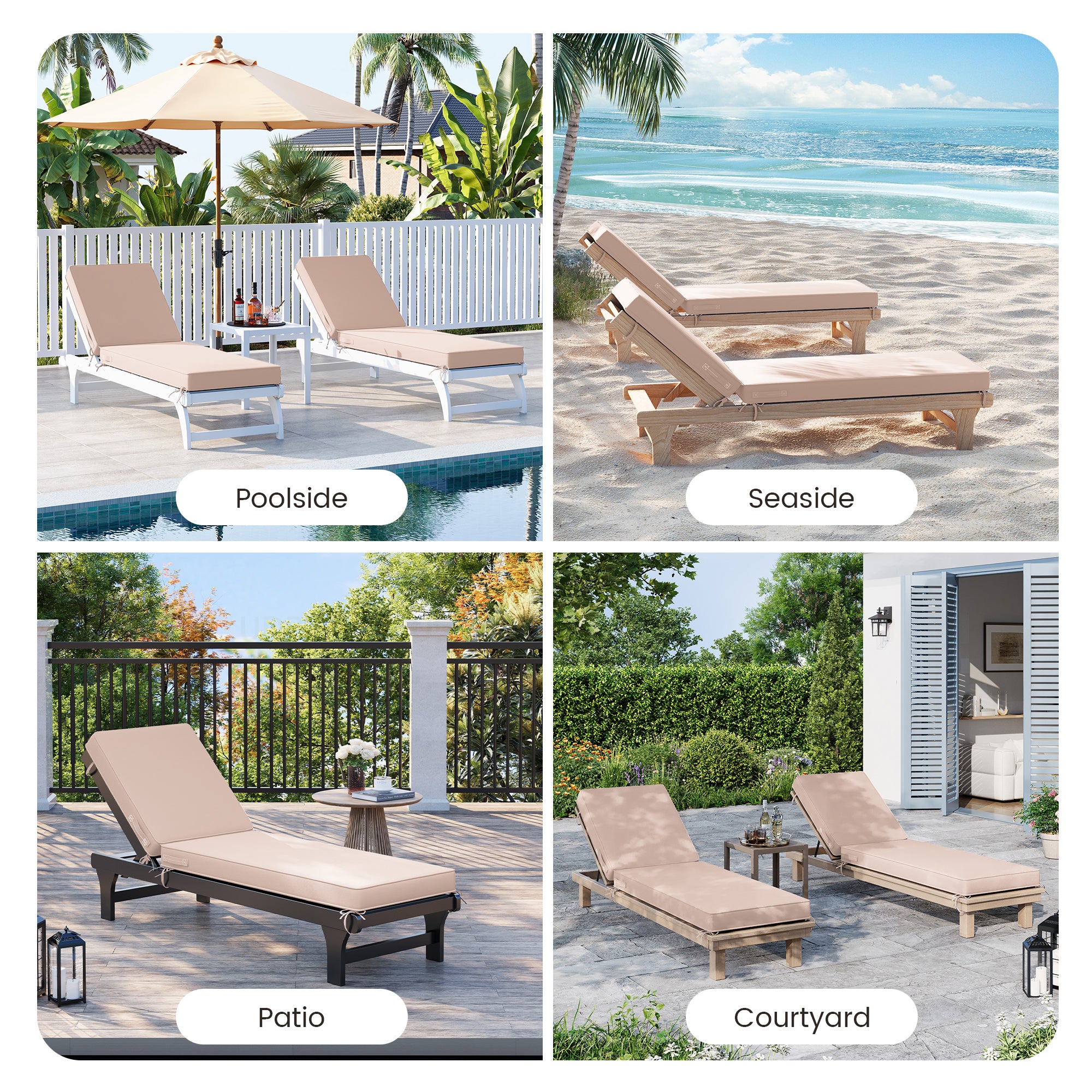 UDPATIO 2PCS Chaise Lounge Cushions, Oversized Thick 4-Inch Foam Pad, Fade-Proof Cover Chair Replacement for Patio, Poolside, Lawn, Deck & Outdoor Furniture - Removable Accessories (72"x21"x4")