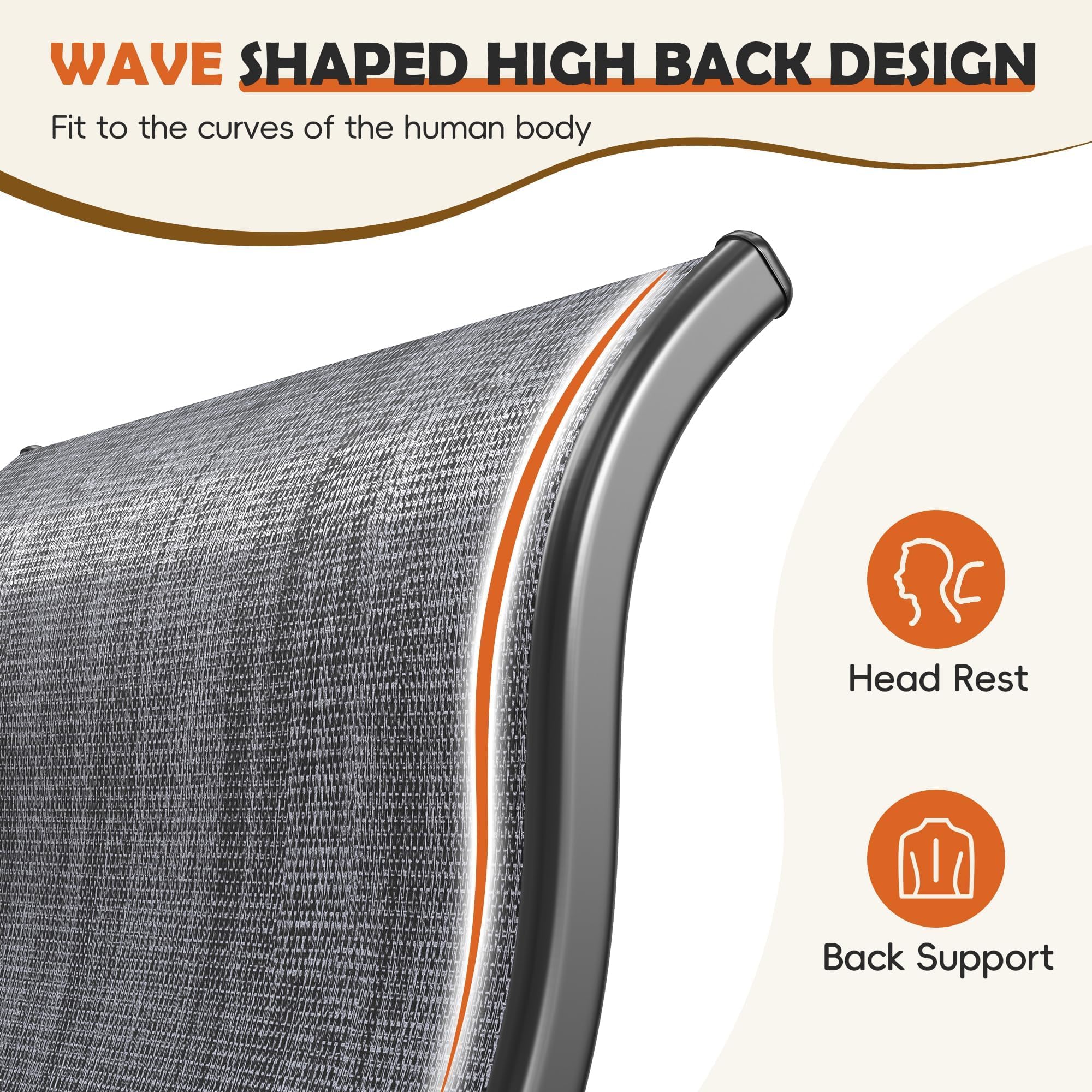 UDPATIO Outdoor Dining Chairs Set of 4, High Back Wide Seat Patio Furniture Chairs with All Weather Breathable Textilene, for Lawn Garden Backyard, Dark Grey