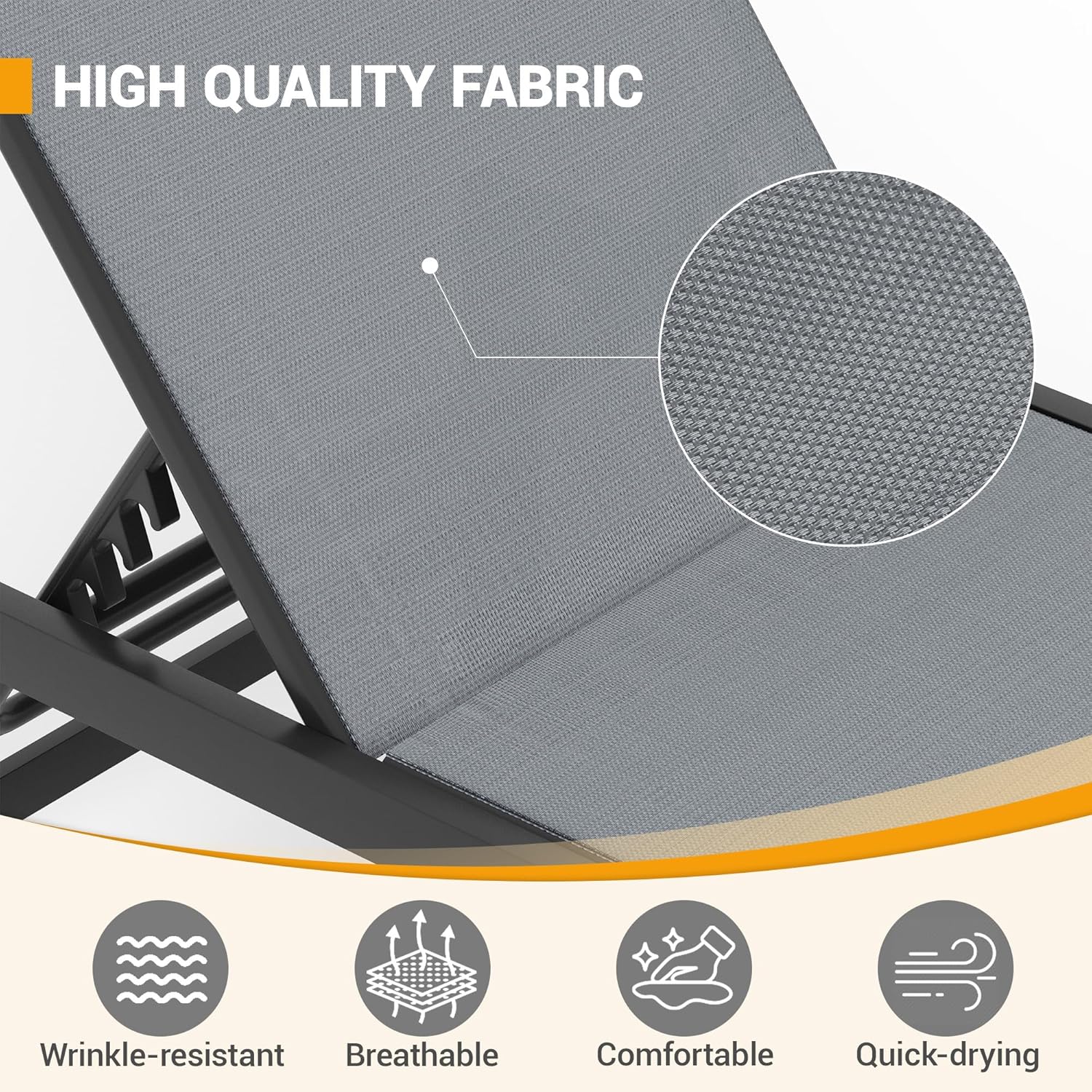 UDPATIO Lounge Chair Outdoor 3 Pieces Pool Chaise Lounge, Adjustable Lounge Poolside Lay Flat Sunbathing Backrest with Table for Patio, Beach, Yard, Pool (Grey)