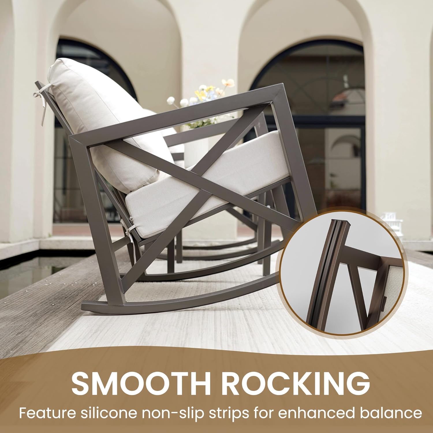 UDPATIO Rocking Chair Outdoor Set 2 with Coffee Table, 3 Piece Metal Rocking Bistro Set with 6.5" Water-Resistant Cushions, Oversized, 350lbs Heavy-Duty, for Porch, Patio, Balcony