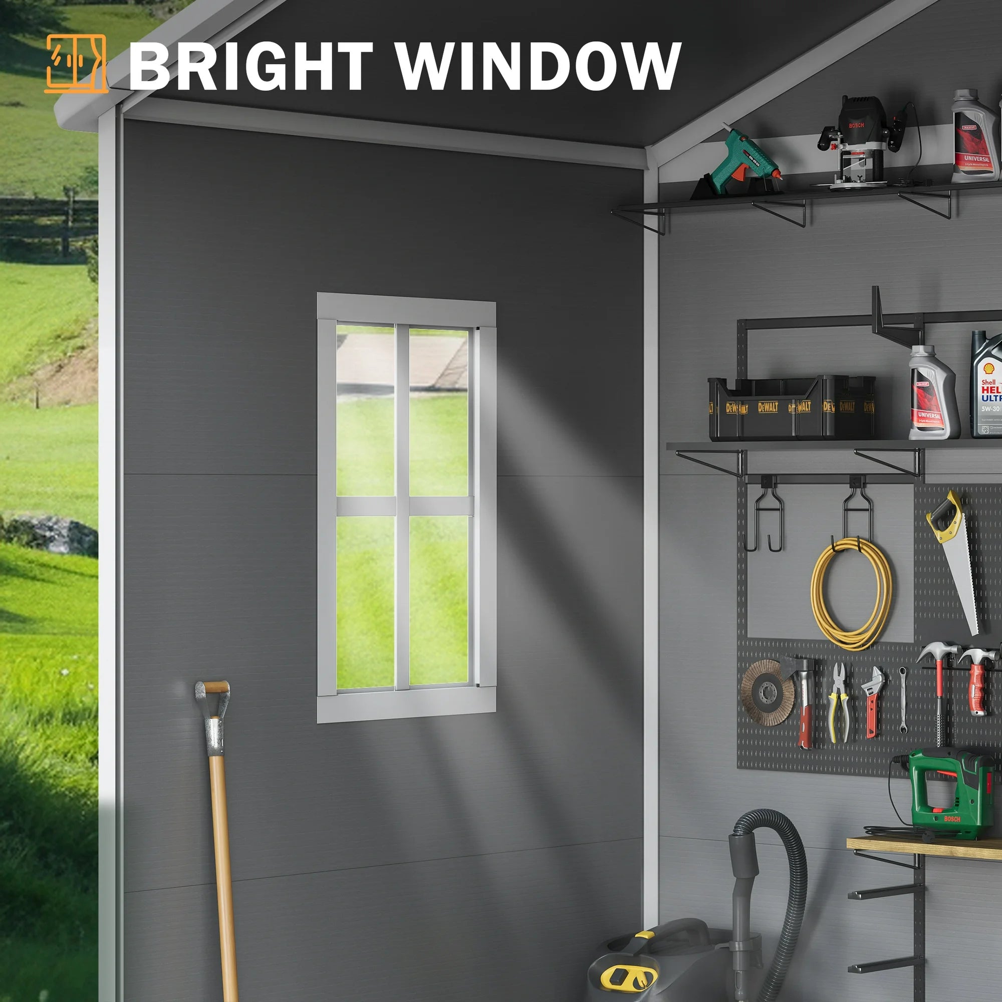 UDPATIO Outdoor Resin Storage Shed 6x4.5 ft, Plastic Garden Shed with Lockable Door for Backyard, Patio, Lawn, Grey White