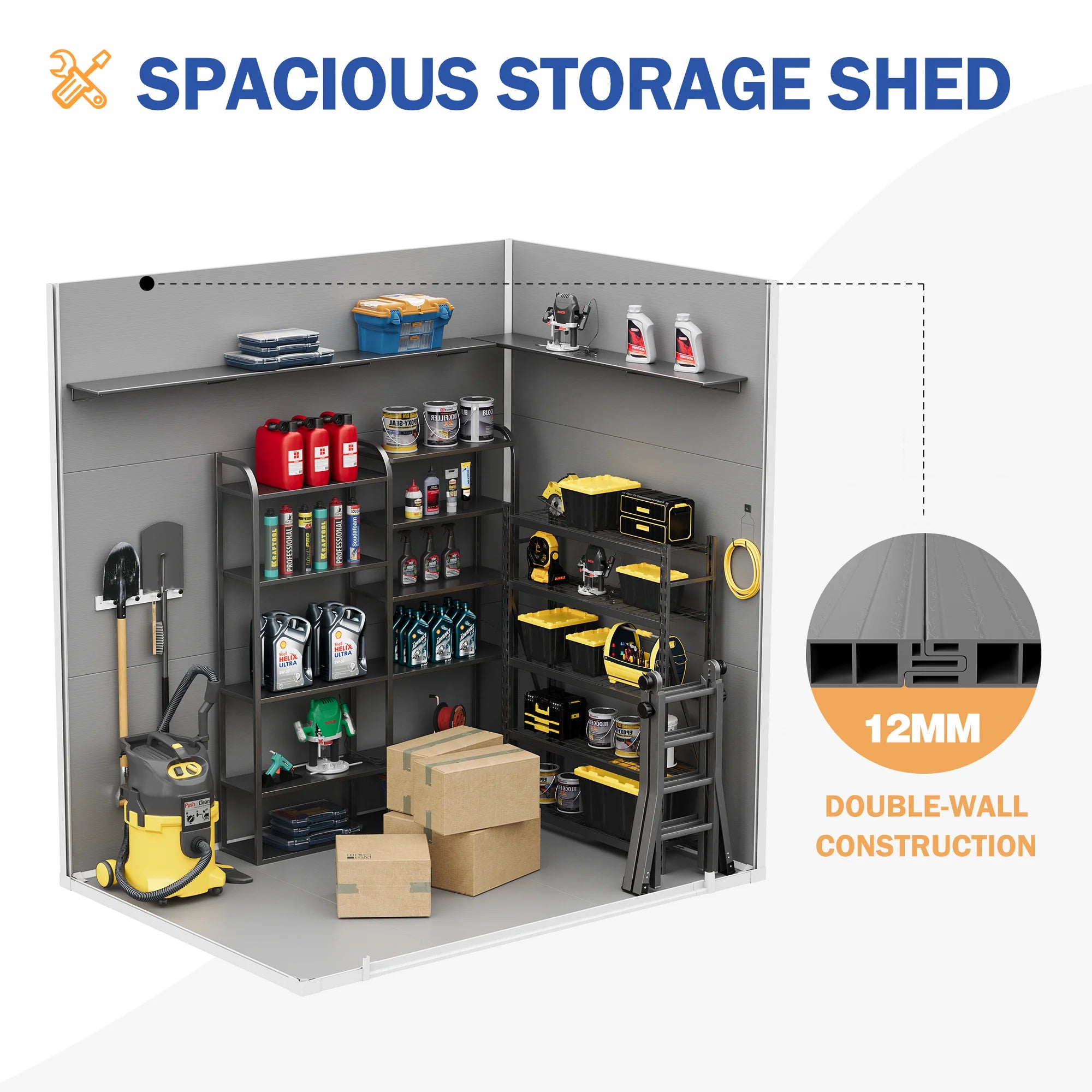 UDPATIO Outdoor Resin Storage Shed 6x4.5 ft, Plastic Garden Shed with Lockable Door for Backyard, Patio, Lawn, Grey White