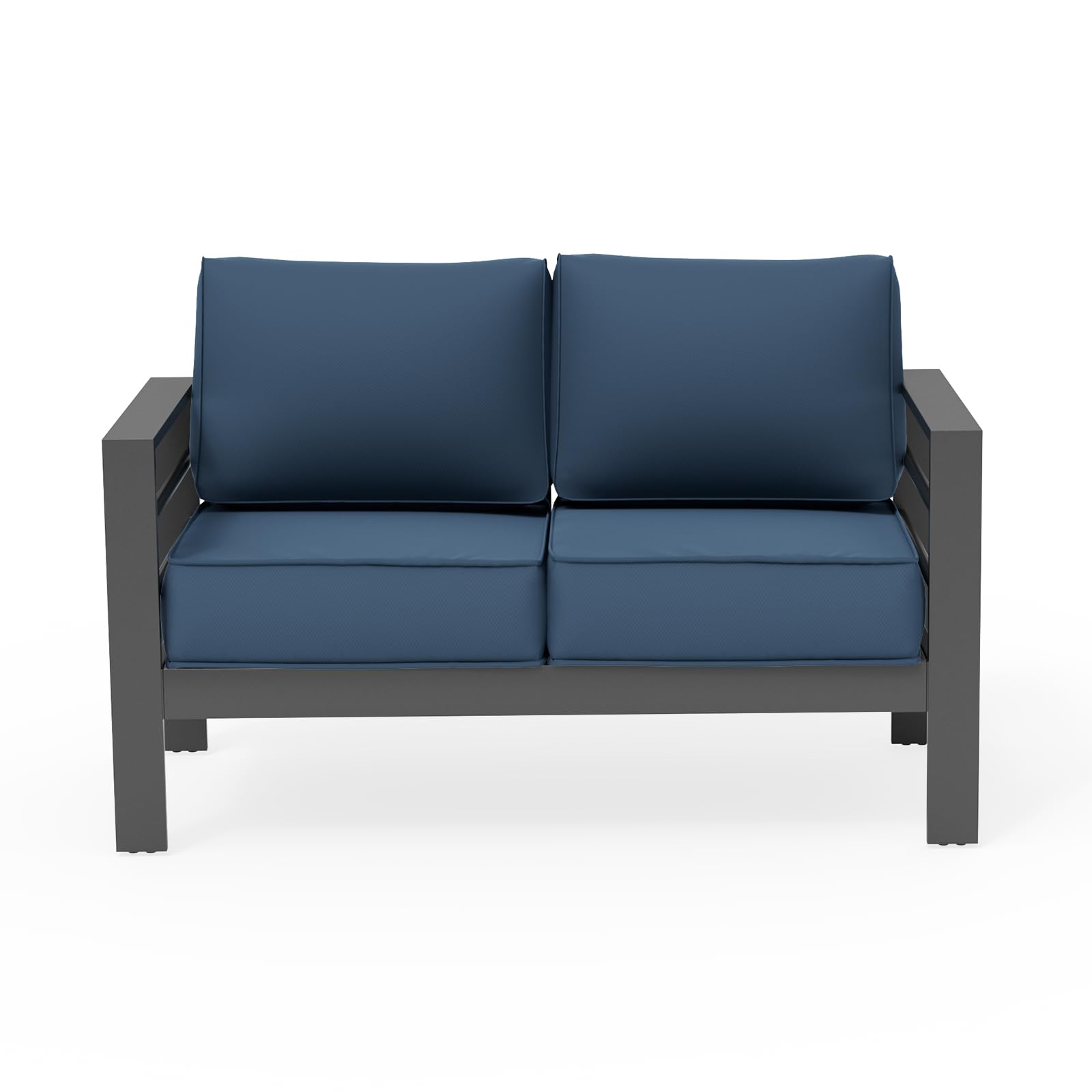 UDPATIO Aluminum Patio Furniture Set with Fire Pit Table, 9 Seats Mordern Outdoor Furniture Set with Water-Proof Cover Included, Dark Grey Frame/Dark Navy Cushions