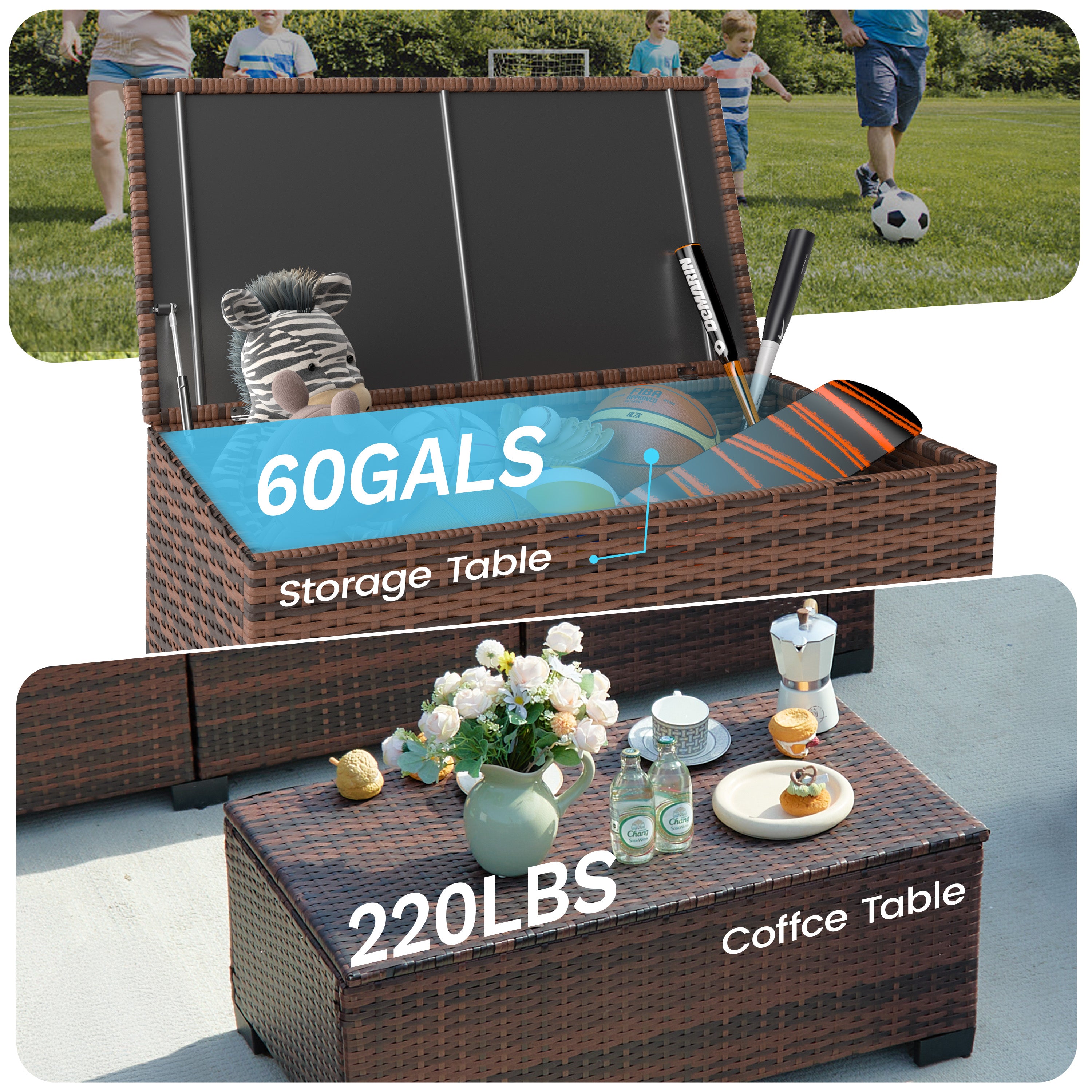 B0CJ6QDVTH Patio Furniture Sets with Ottoman & Storage Table