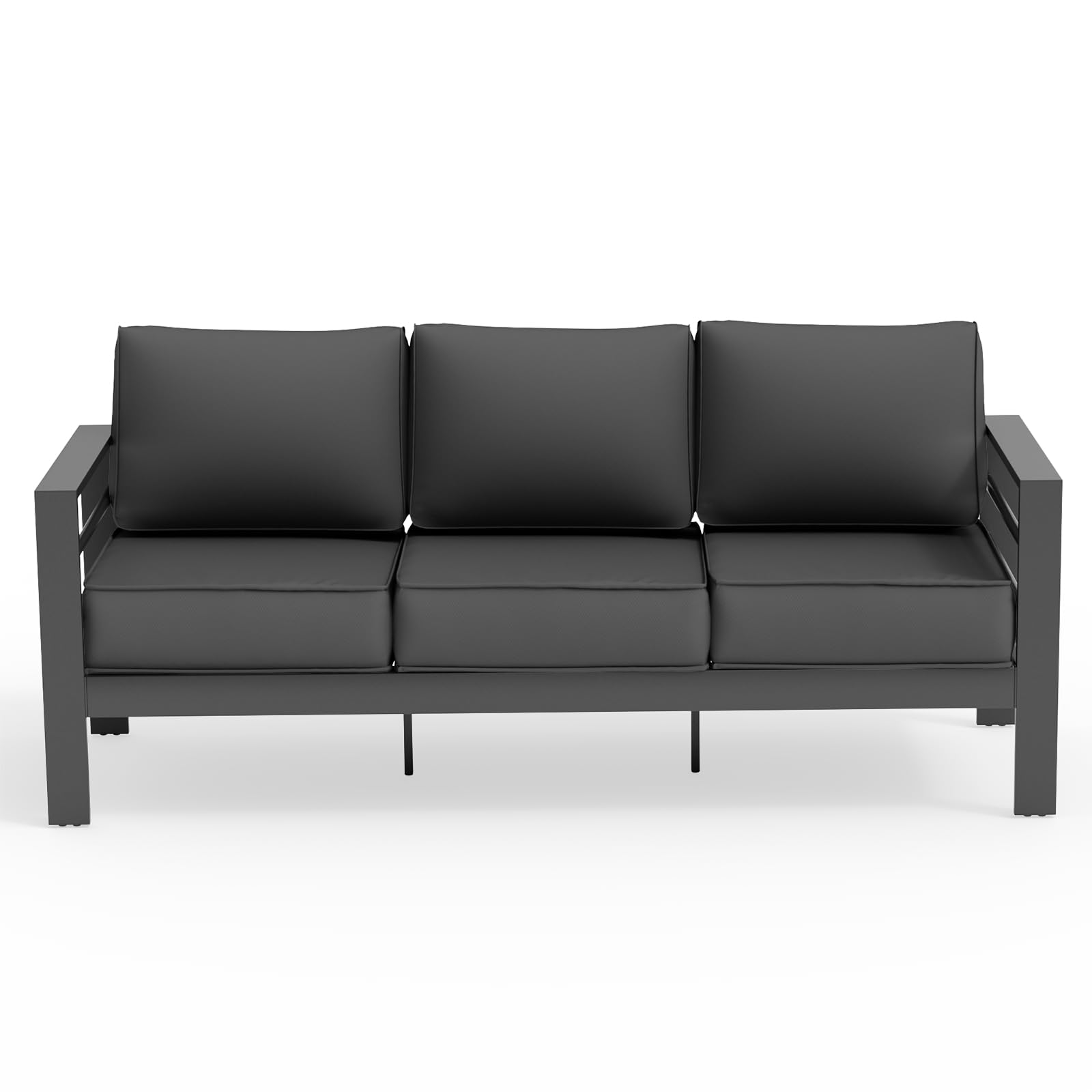 UDPATIO Aluminum Patio Furniture Set with Fire Pit Table, 9 Seats Mordern Outdoor Furniture Set with Water-Proof Cover Included, Dark Grey Frame/Dark Navy Cushions