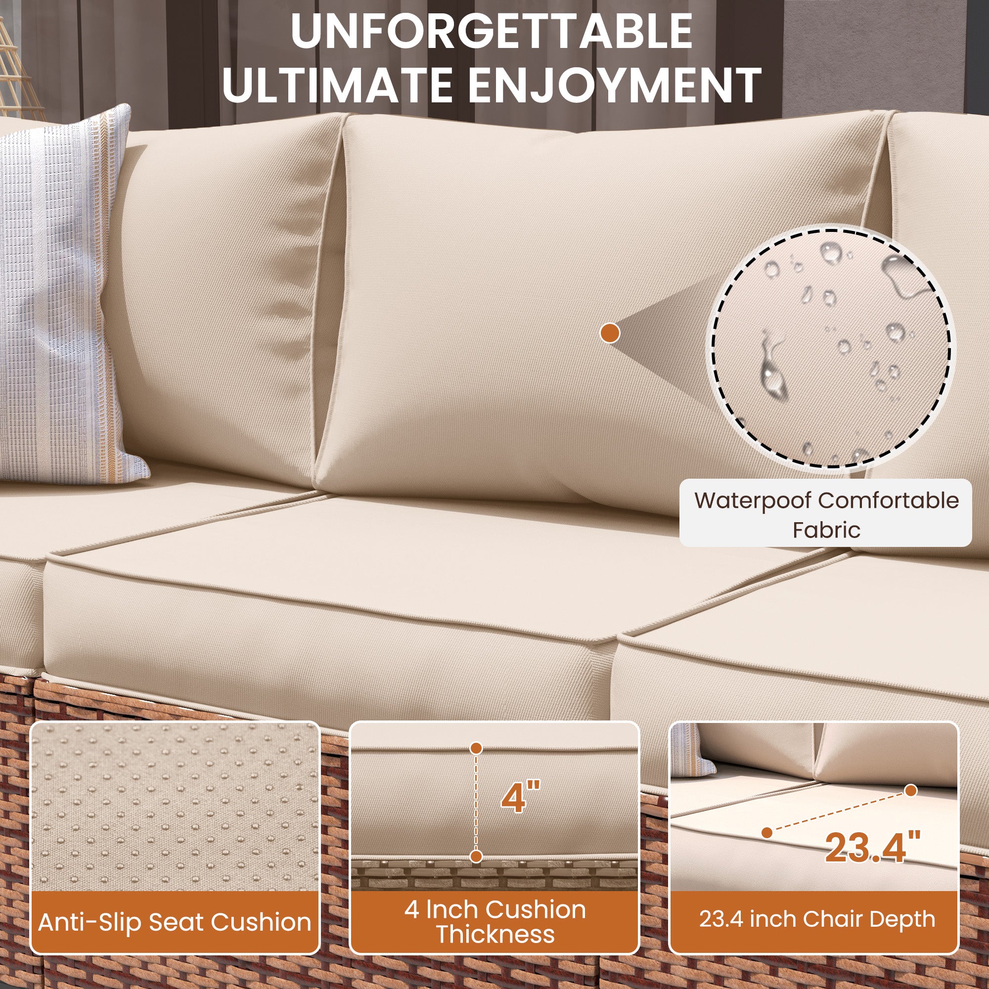 B0CJ6QDVTH Patio Furniture Sets with Ottoman & Storage Table