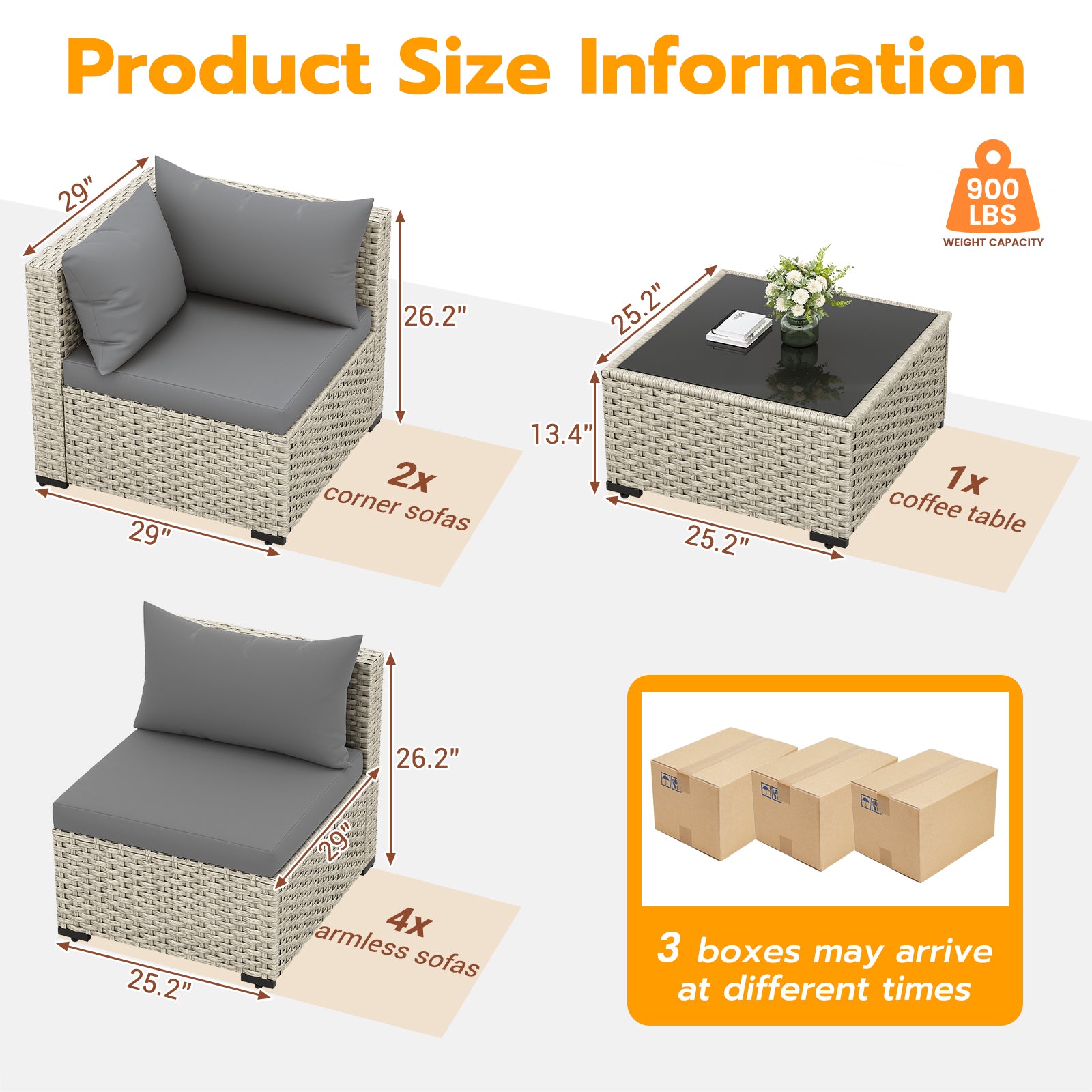 UDPATIO Outdoor Patio Furniture Set, 7-Piece PE Wicker Sectional Sofa with Tea Table, Outdoor Conversation Set for Patio, Garden, Backyard