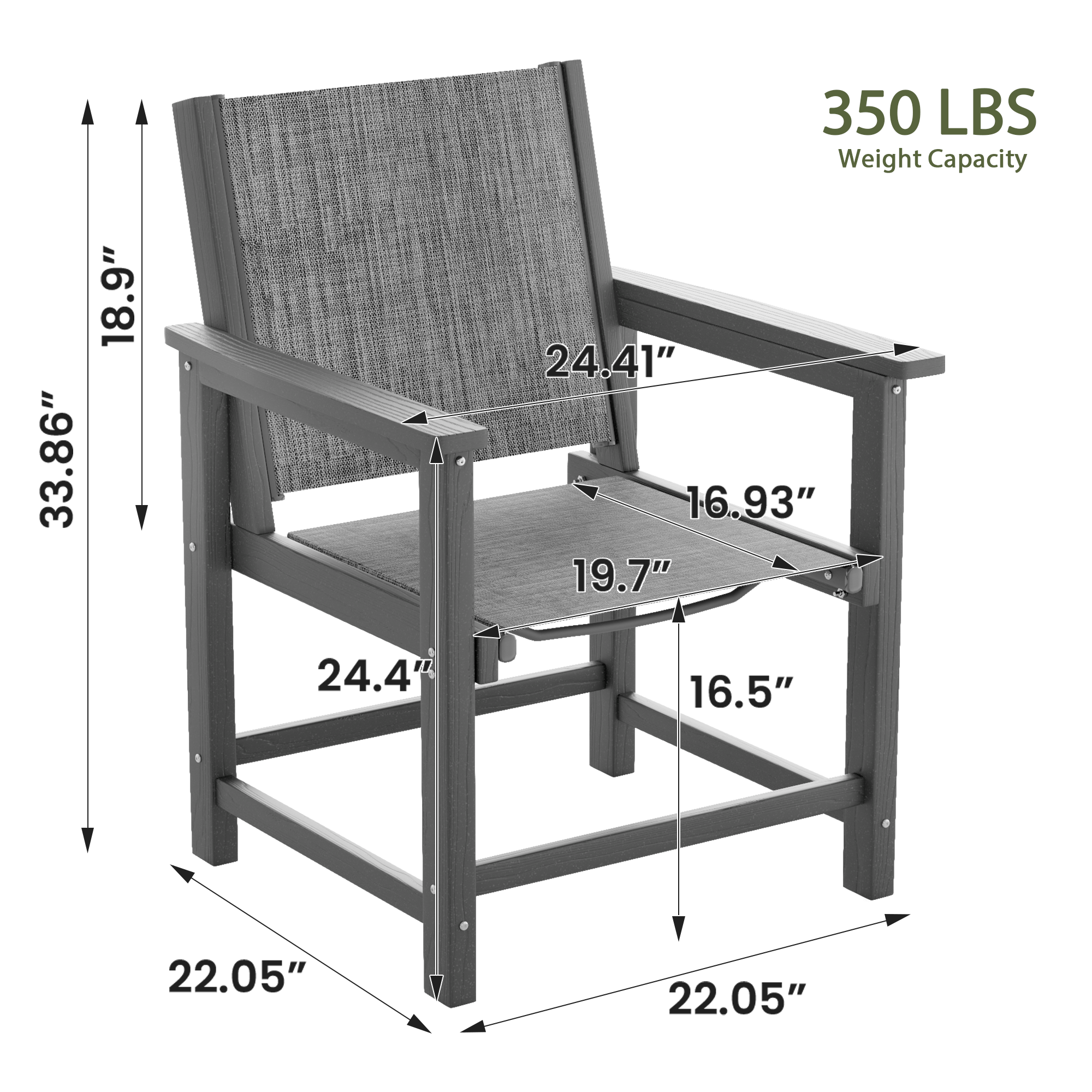 UDPATIO 2-Pack HDPE Patio Dining Chairs with Teslin Fabric - Heavy Duty Outdoor Chairs for Poolside, Deck, Garden, Backyard - All-Weather Resistant Seating Set