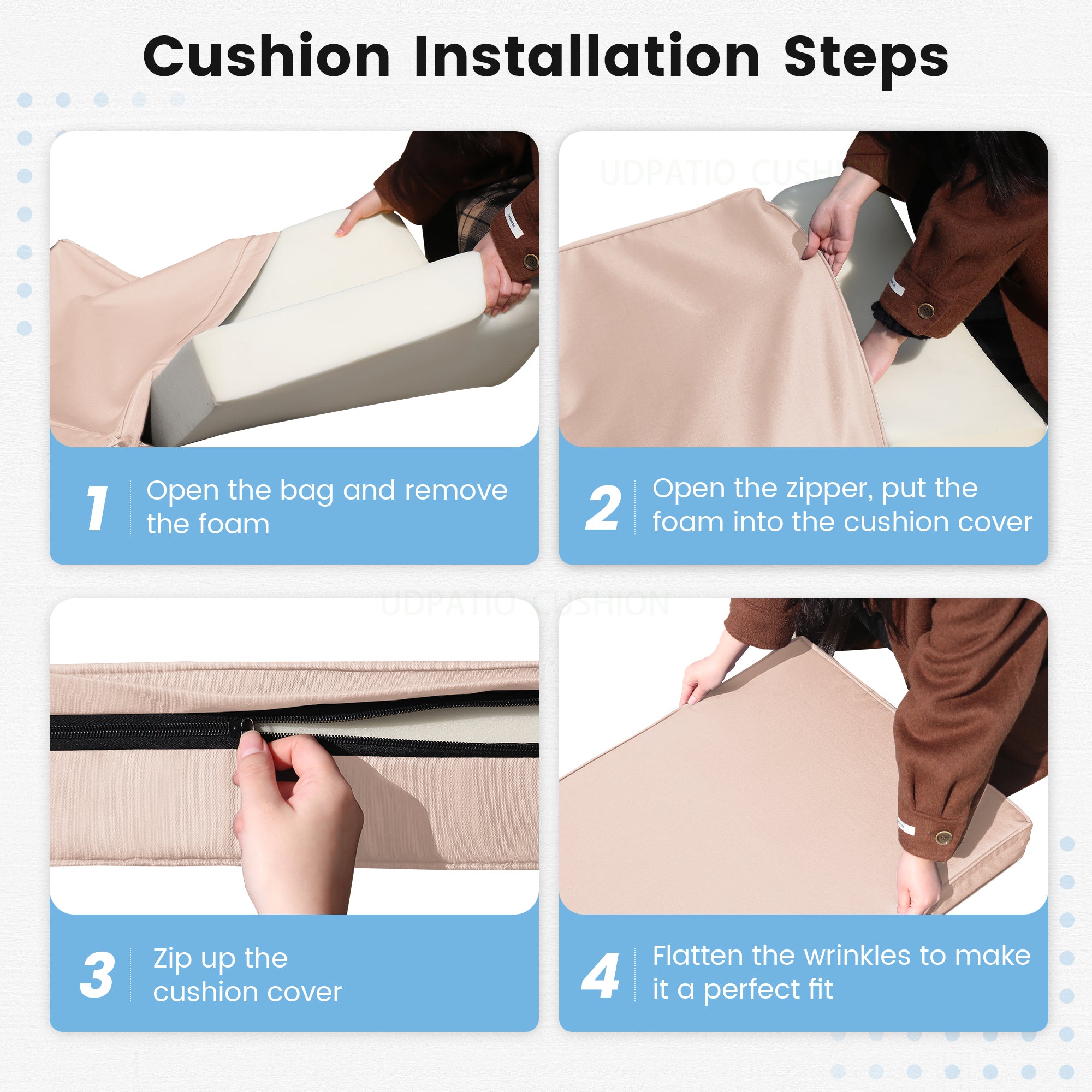 UDPATIO Chaise Lounge Cushions, Oversized Thick 4-Inch Foam Pad, Fade-Proof Cover Chair Replacement for Patio, Poolside, Lawn, Deck & Outdoor Furniture - Removable Accessories (72"x21"x4")