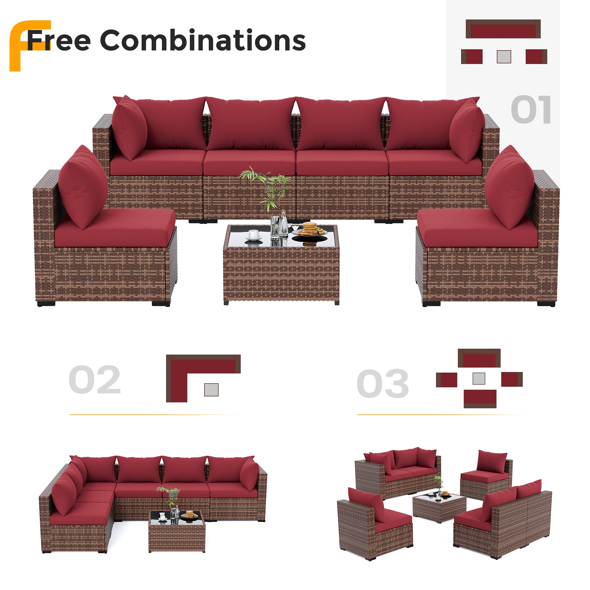 UDPATIO Patio Furniture Set, Outdoor Sectional Sofas with Wicker Coffee Table, Outdoor Patio Conversation Set for Garden, Backyard Dark Grey