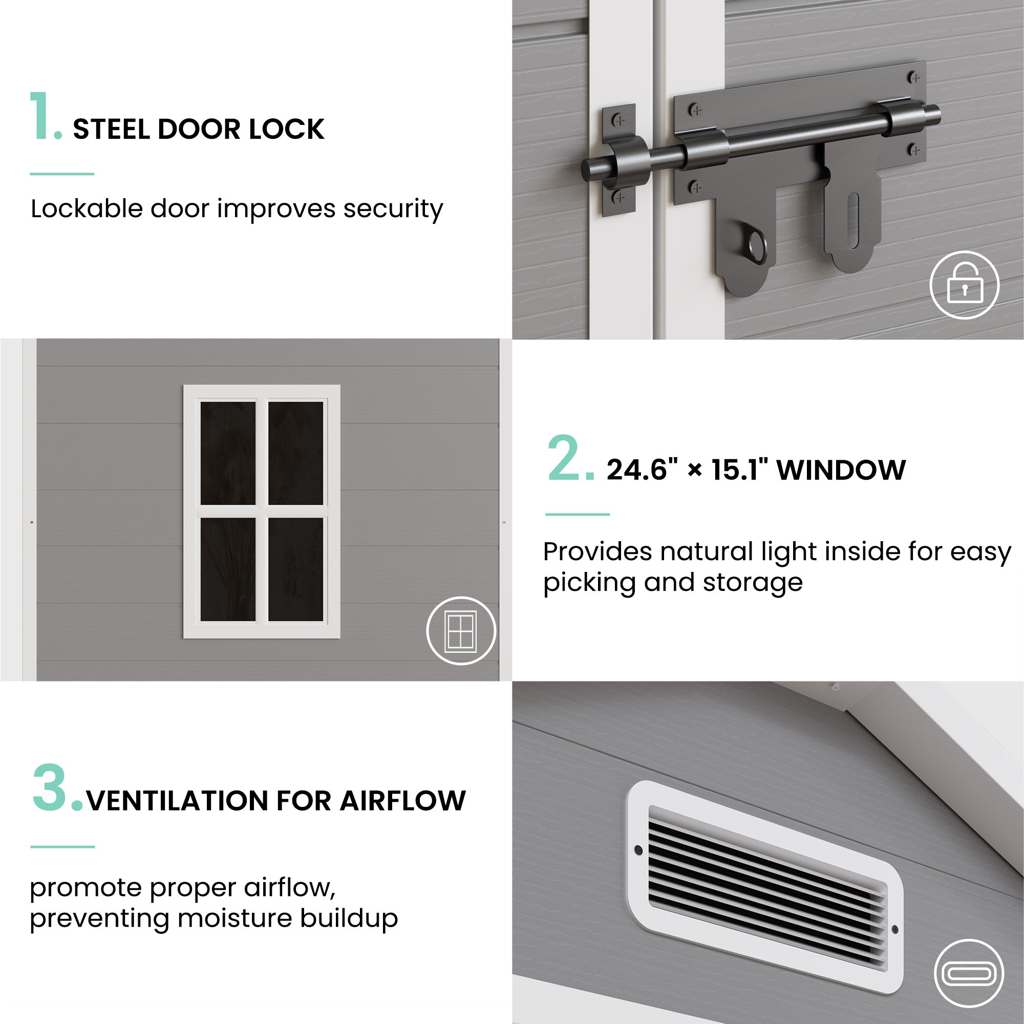 UDPATIO Outdoor Storage Shed 7.5x10.7 FT, Garden Plastic Shed Outside Sheds & Outdoor Resin Shed with Lockable Door for Backyard, Patio, Lawn, Grey & White