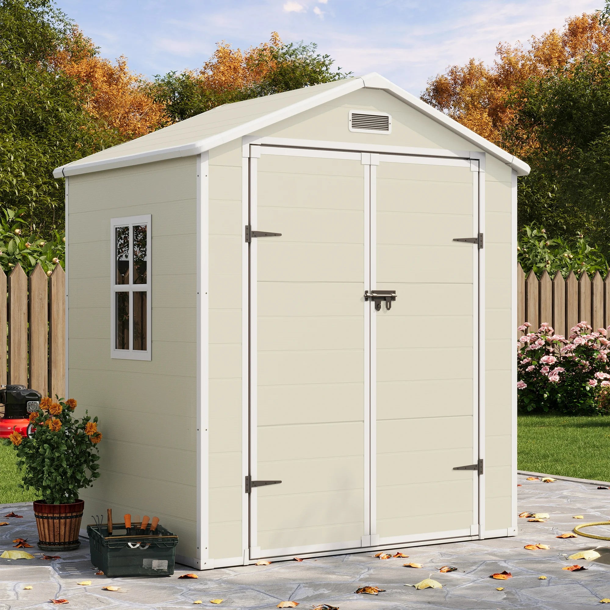 UDPATIO Outdoor Resin Storage Shed 6x4.5 FT, Resin Garden Shed with Lockable Door for Backyard, Patio,Lawn, Grey White