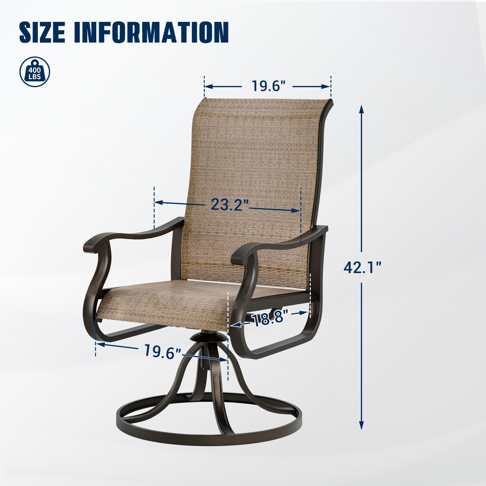 UDPATIO Patio Swivel Dining Chairs Set of 2, Outdoor Dining Chairs High Back with All Weather Breathable Textilene, Metal Rocking Frame for Lawn Garden, Brown