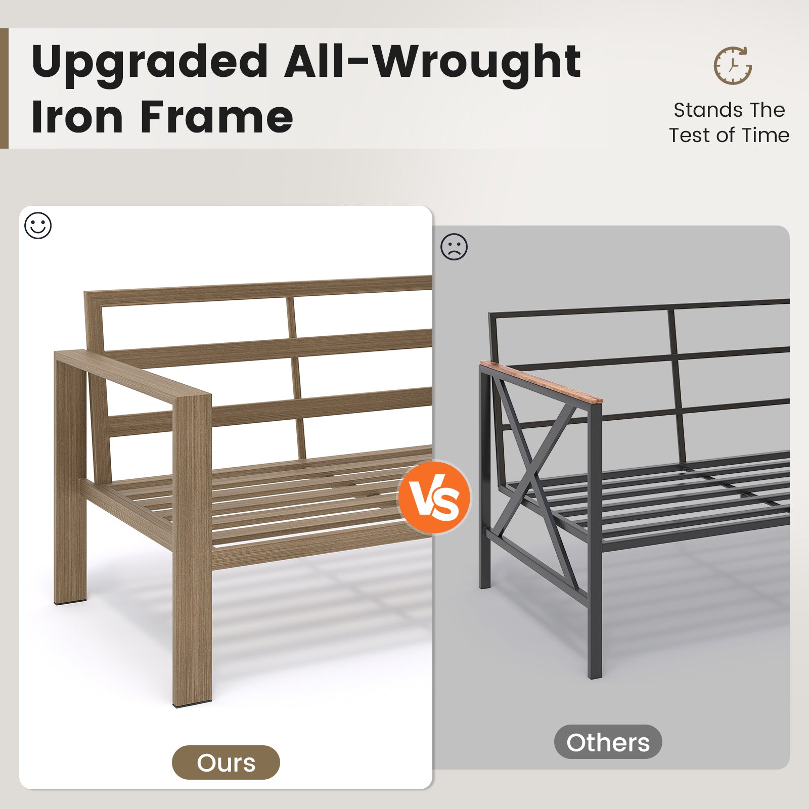 UDPATIO 6 Piece Patio Furniture Set, Faux Wood Metal Outdoor Sectional Sofa with 6" Thick Olefin Cushions, Wide Armrest & Coffee Table, L Shaped Outdoor Furniture for Garden, Backyard