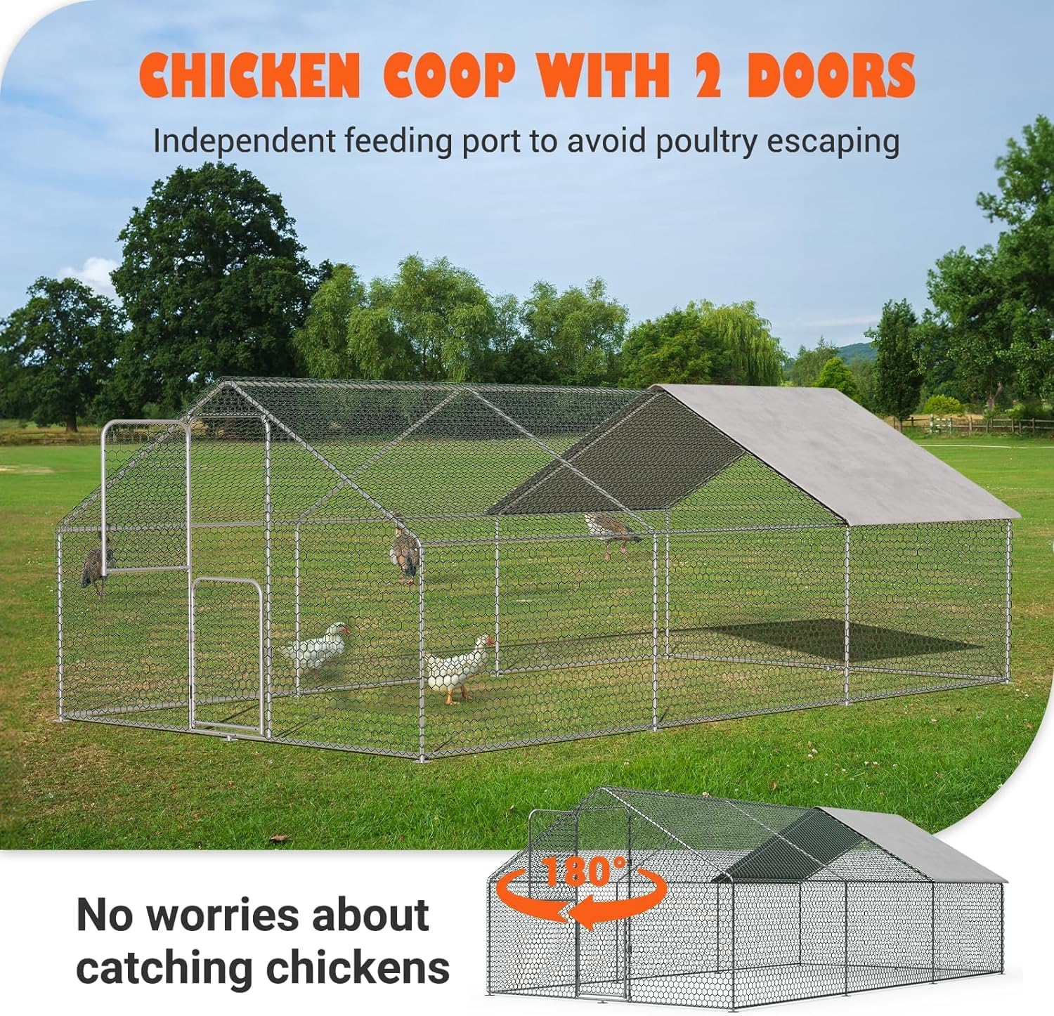 Large Metal Chicken Coop 18x10x6 FT